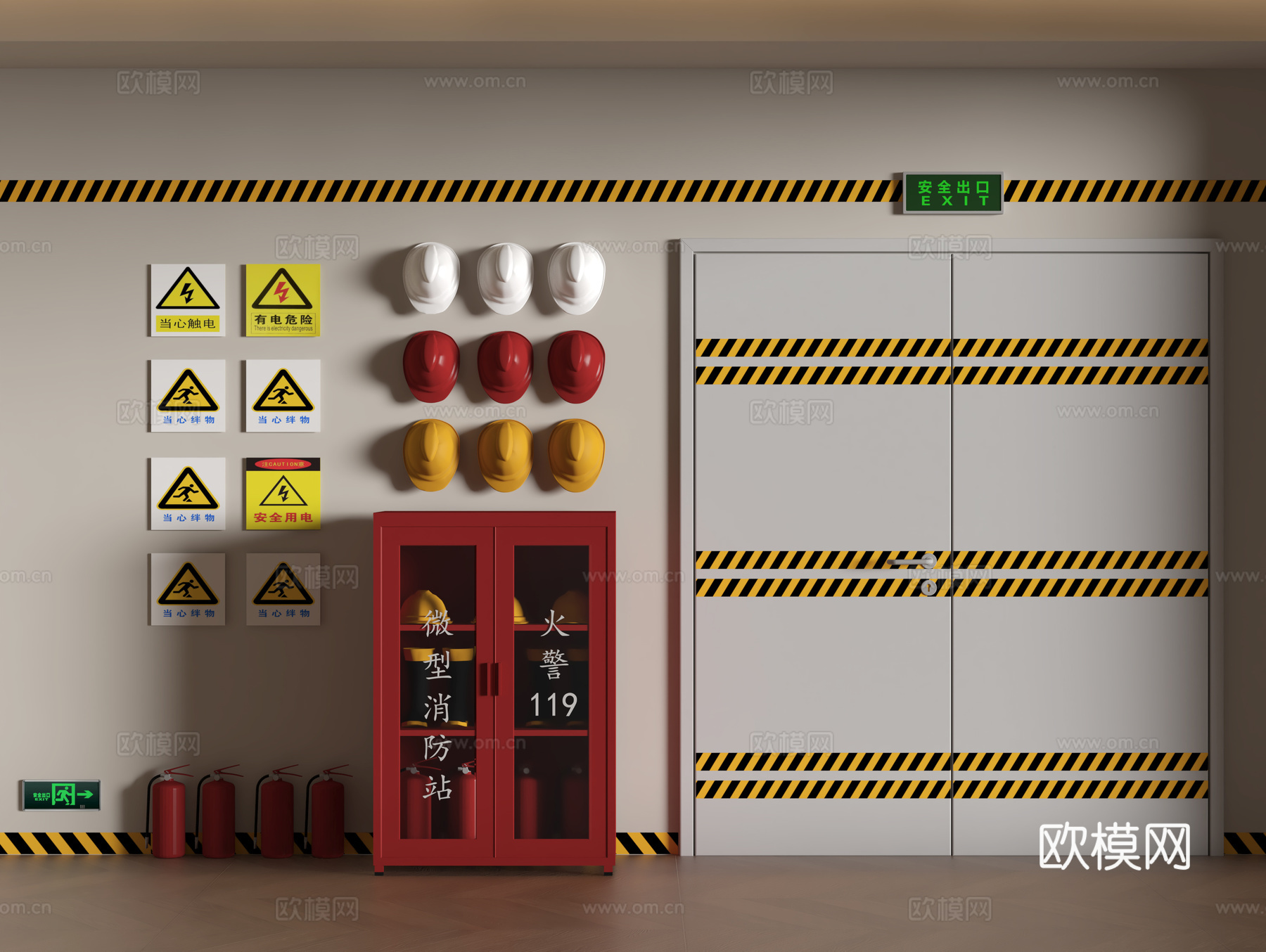 现代消防设备 消防门su模型