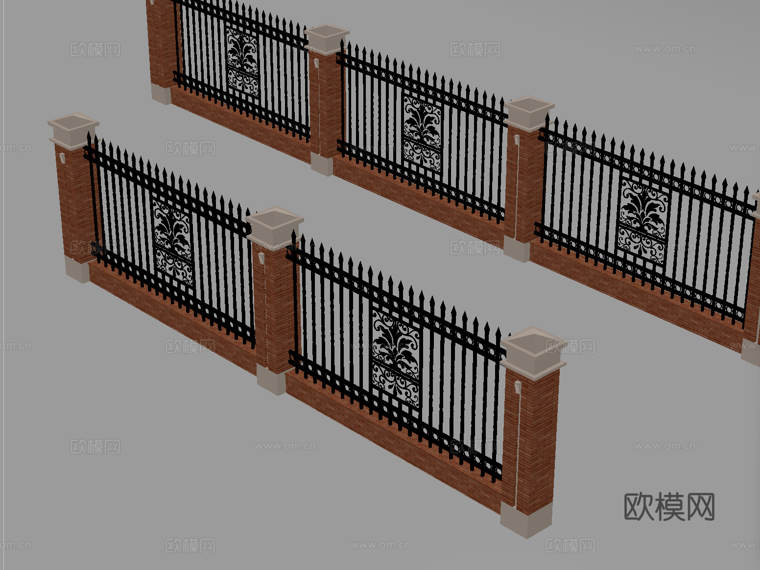 欧式围栏护栏 围墙 别墅围墙 小区围墙 护栏构件su模型