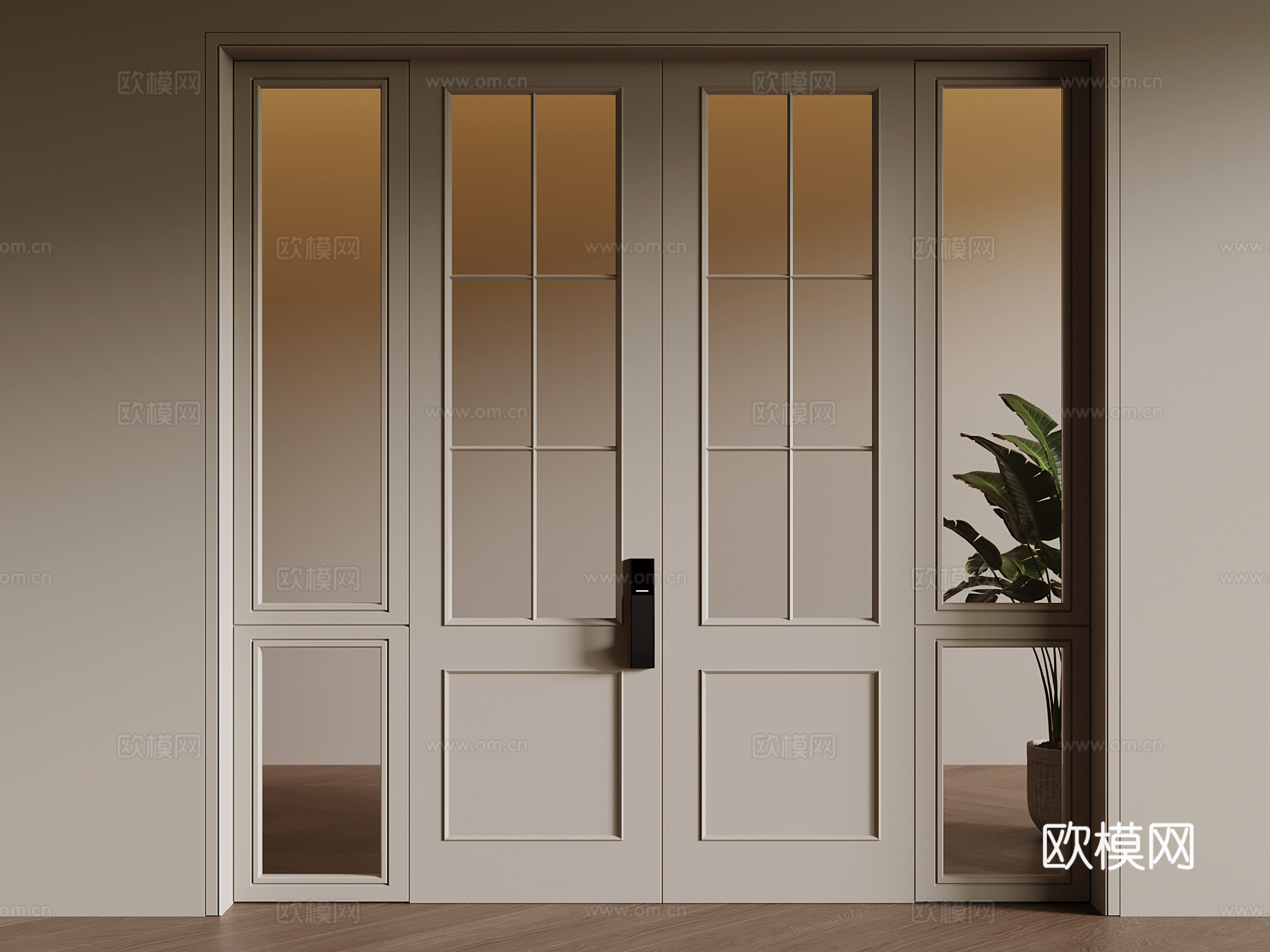 现代双开门 入户门su模型