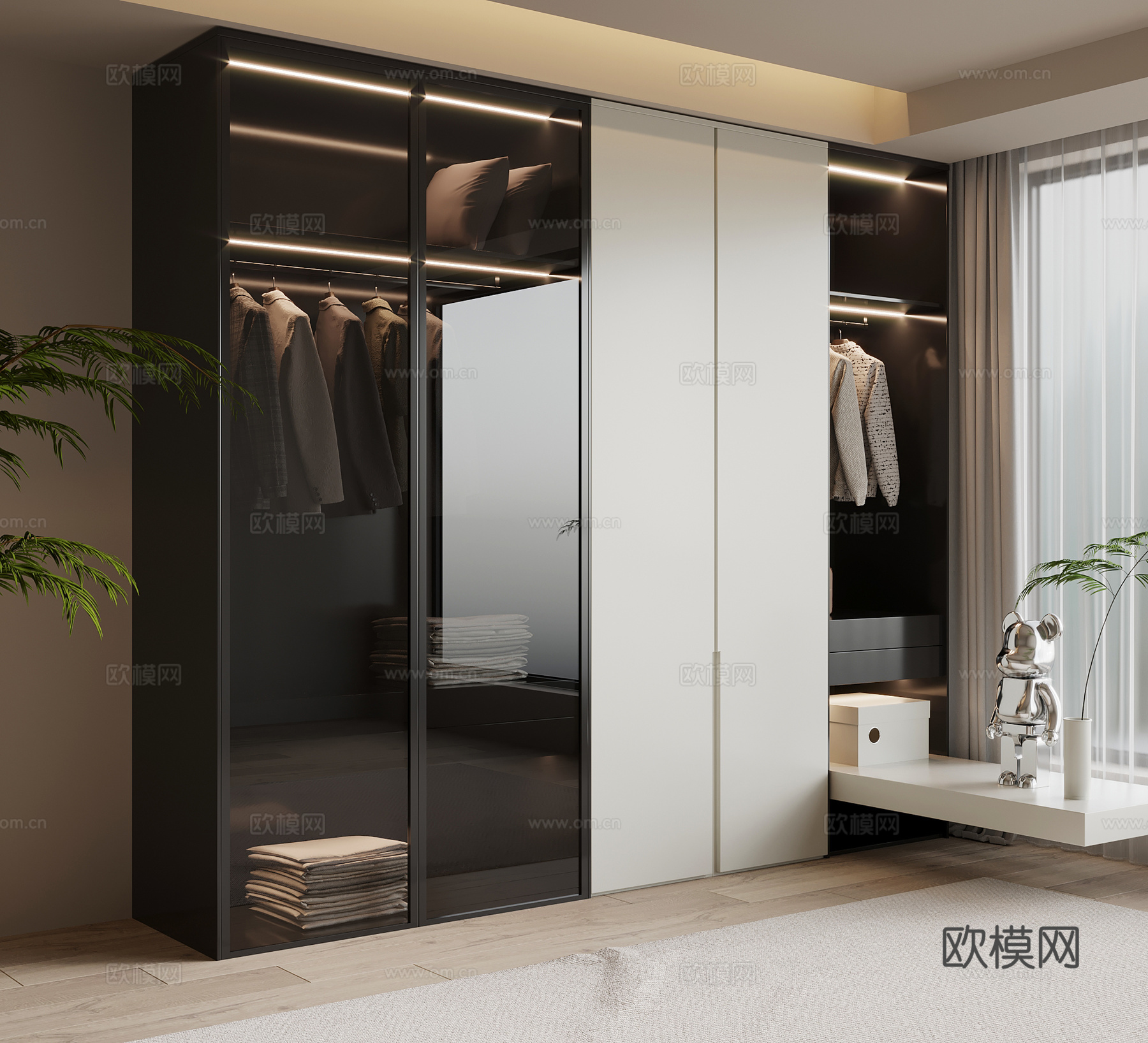 现代极简衣柜su模型