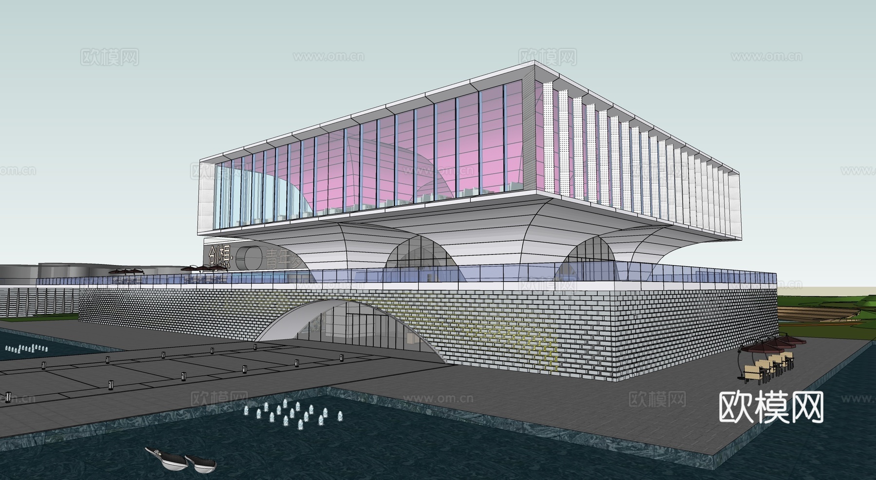 现代售楼处建筑 售楼部建筑su模型