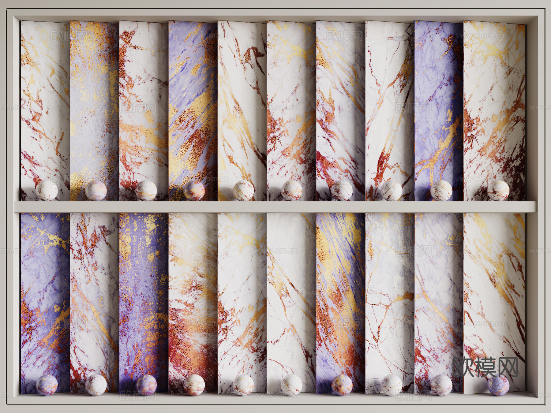 北欧轻奢石材 紫色大理石 岩石 奢石 烫金大理石3d模型下载