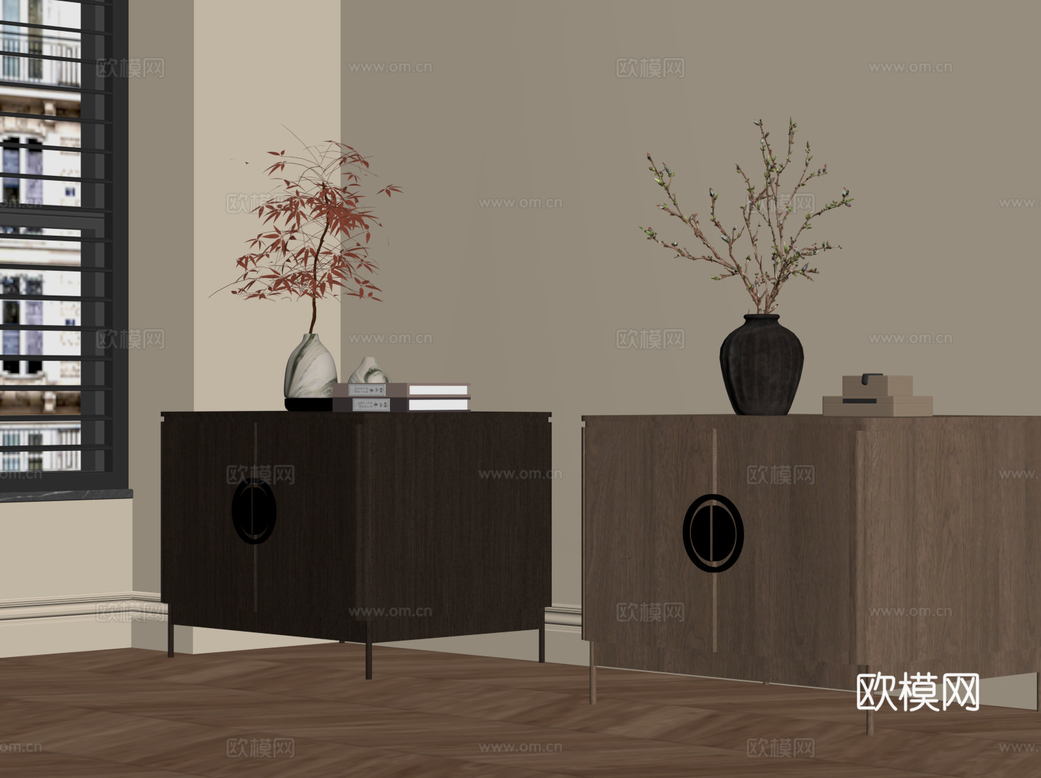 新中式床头柜su模型