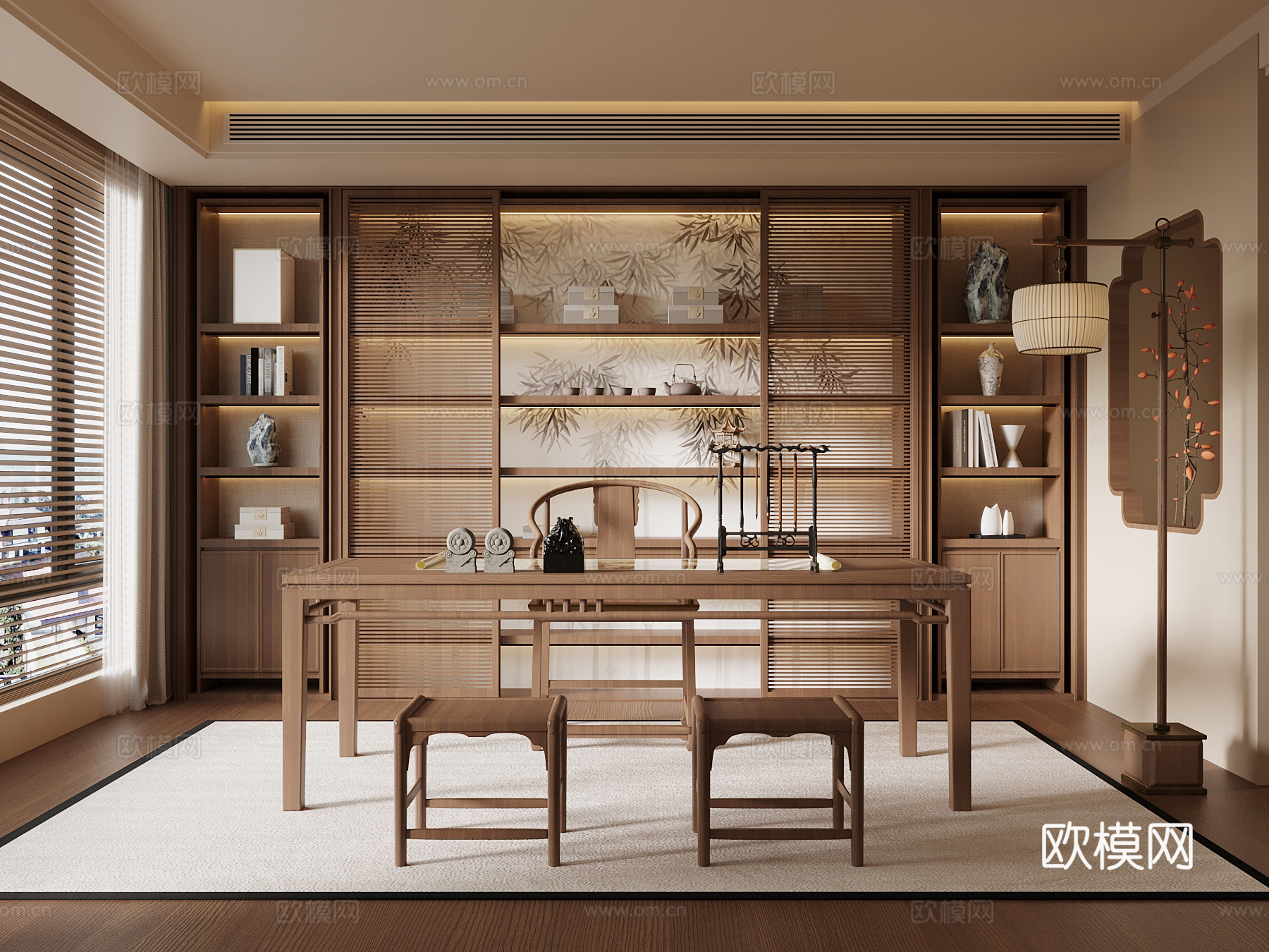 新中式书房su模型