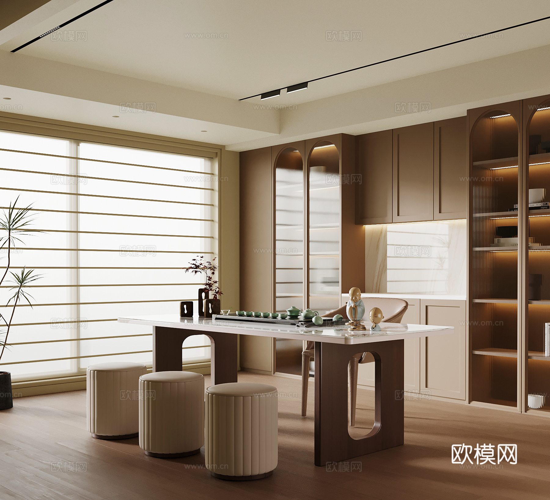 中古风书桌 书柜su模型下载（渲染图1）