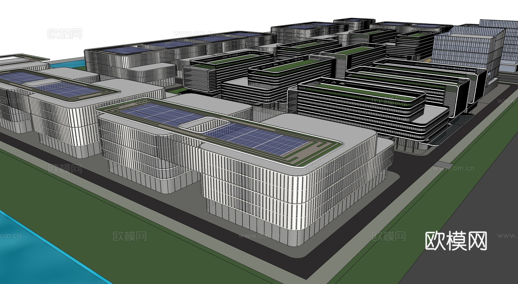 现代智能制造产业园 工业研发厂房su模型