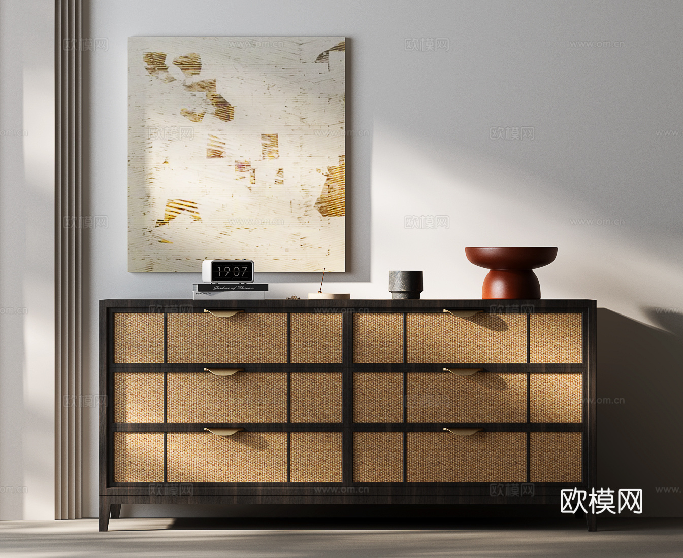 现代中古玄关柜 现代中古边柜 现代复古斗柜 装饰柜3d模型下载