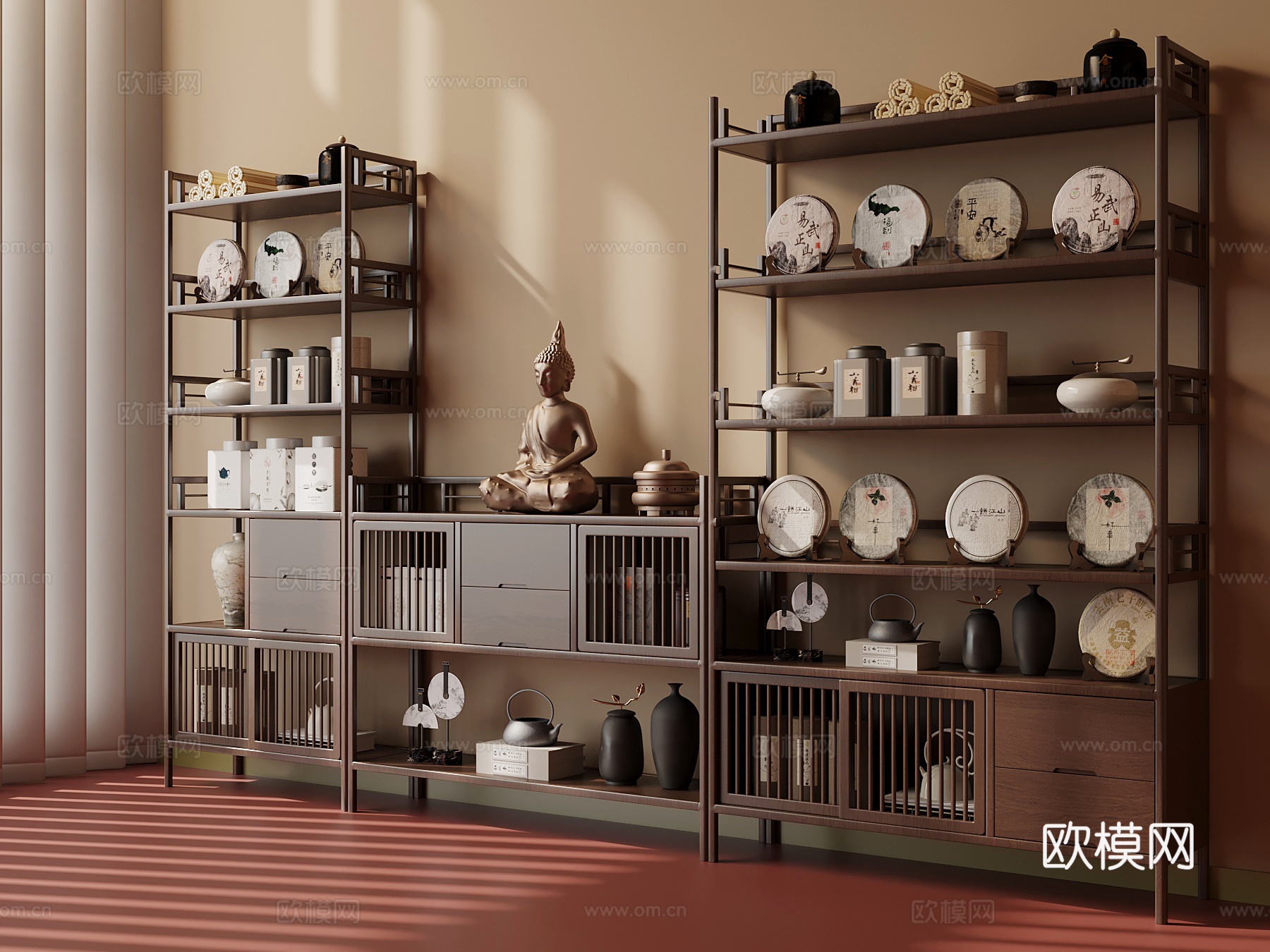 新中式茶柜 博古架su模型