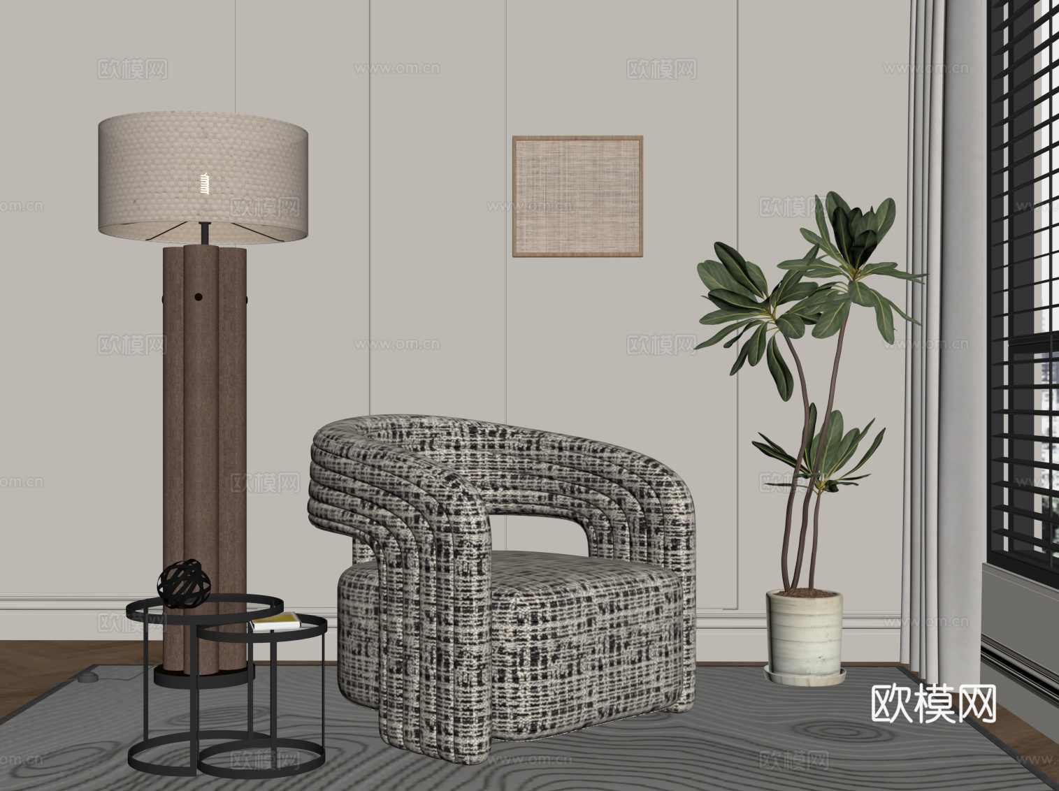 现代中古风休闲椅 单人沙发su模型