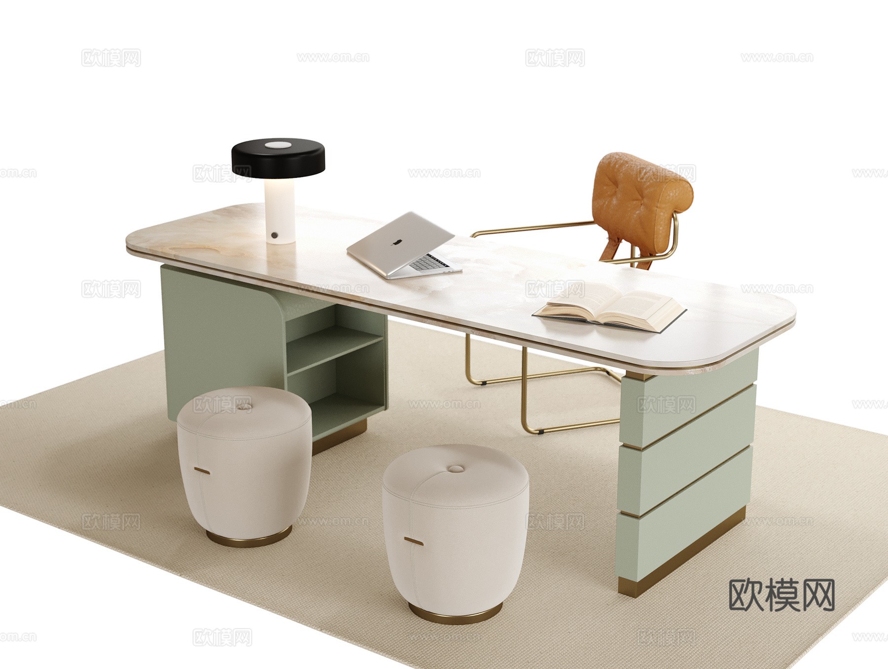 现代书桌椅 书桌 凳子su模型下载（渲染图1）