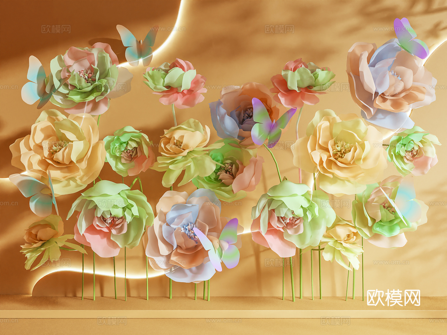 美陈 纸艺大花 花艺装置 摆件3d模型下载