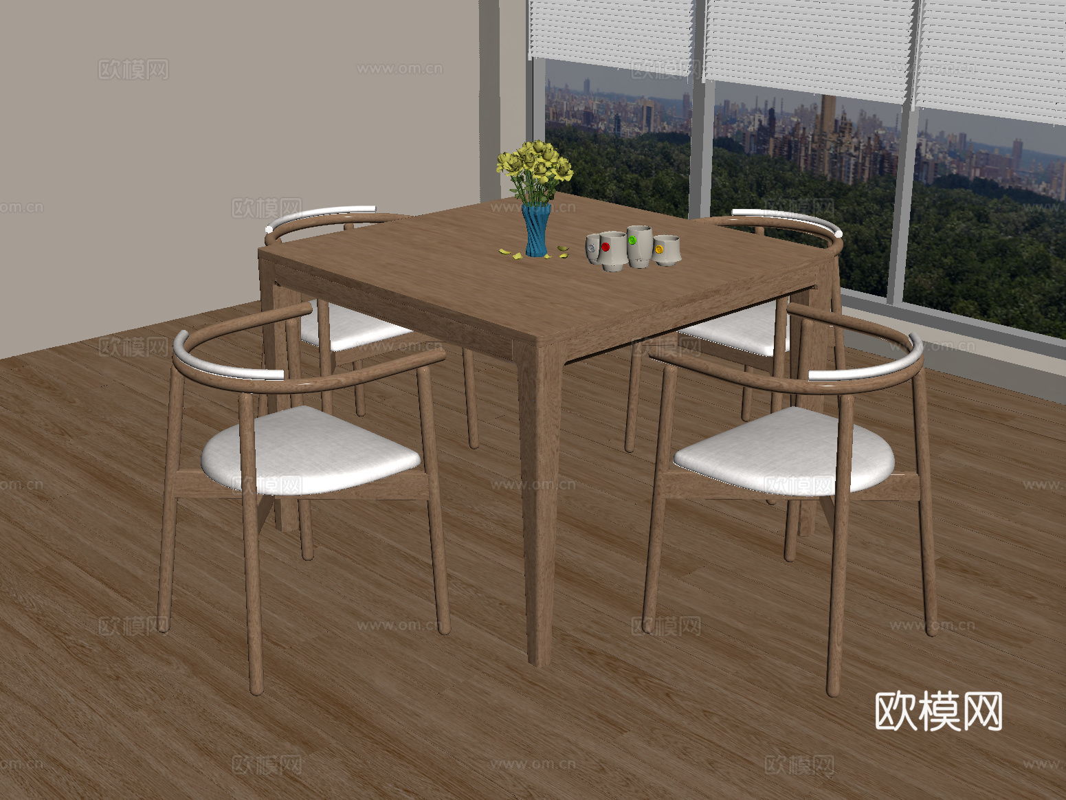 现代餐桌椅 实木餐桌椅 洽谈桌椅 休闲桌椅su模型