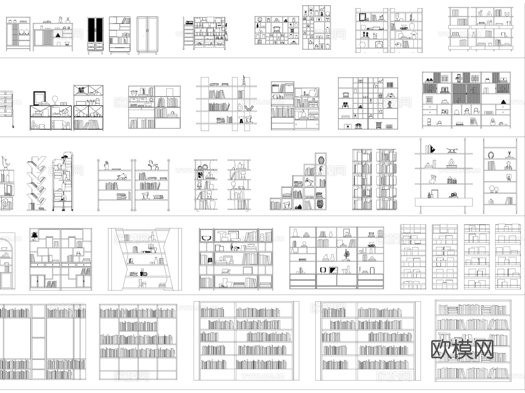 2026年最新书柜置物架储物柜酒柜书架CAD图库cad施工图