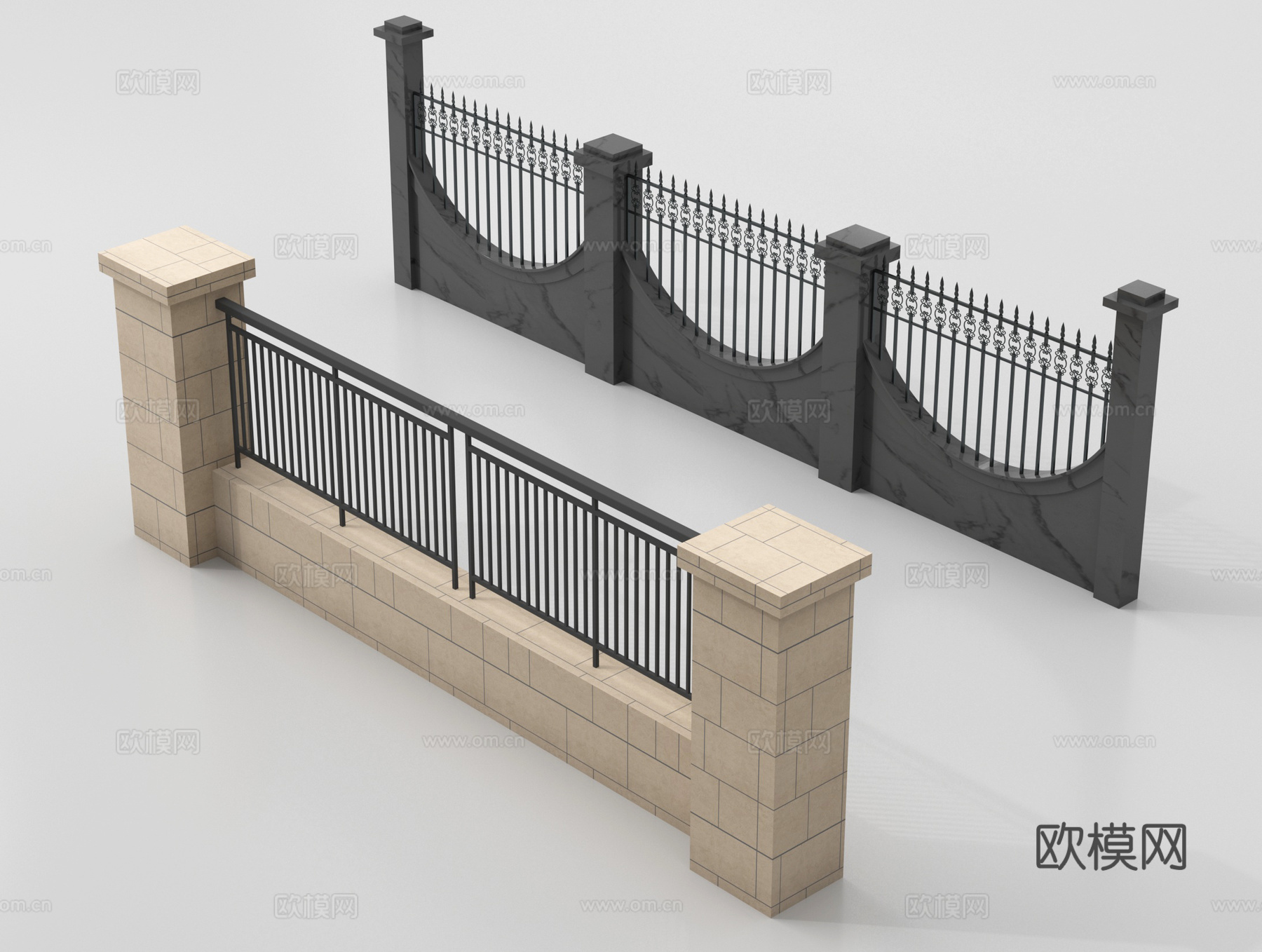现代围栏护栏 围墙 别墅围墙 小区围墙 护栏构件su模型