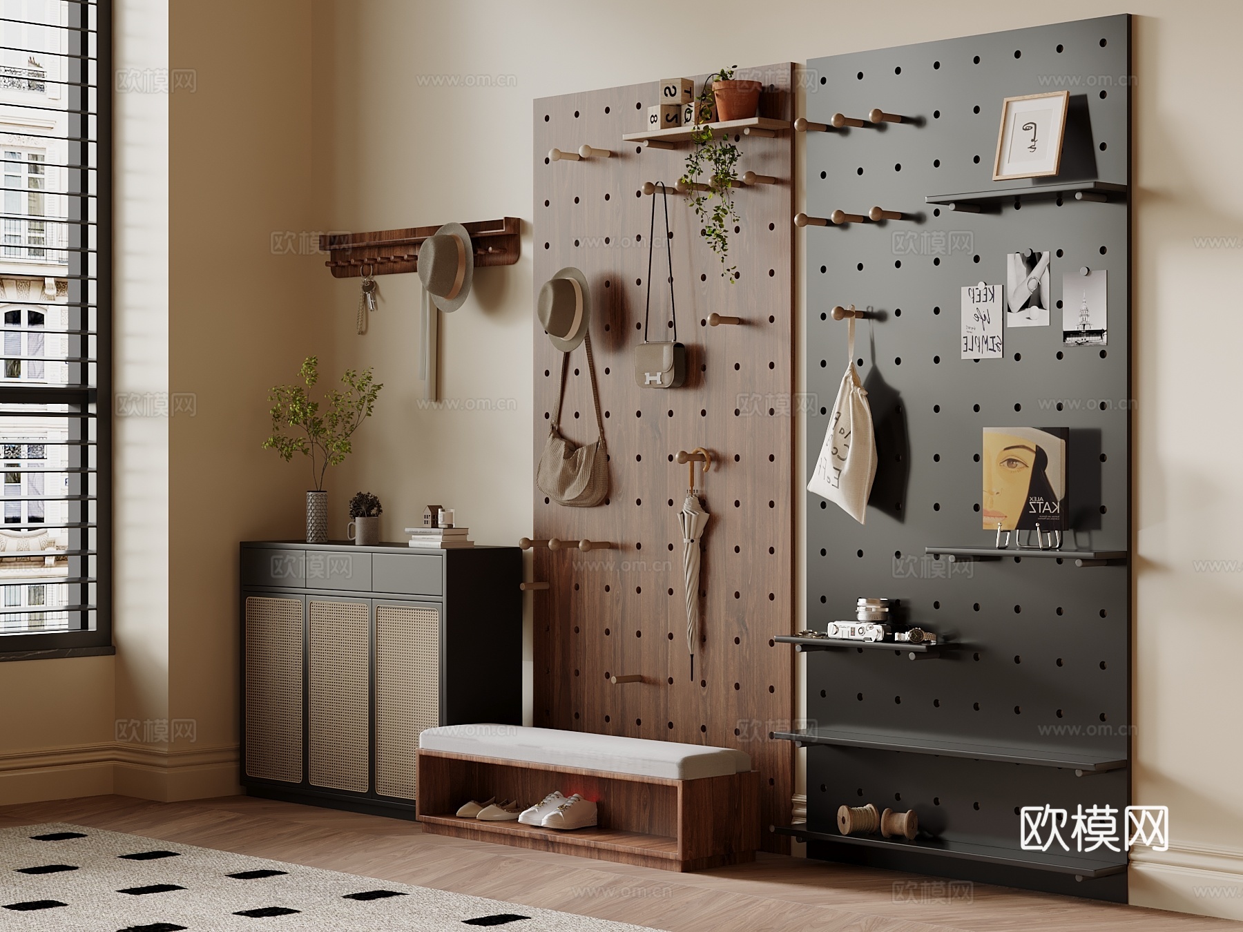 中古风鞋柜su模型