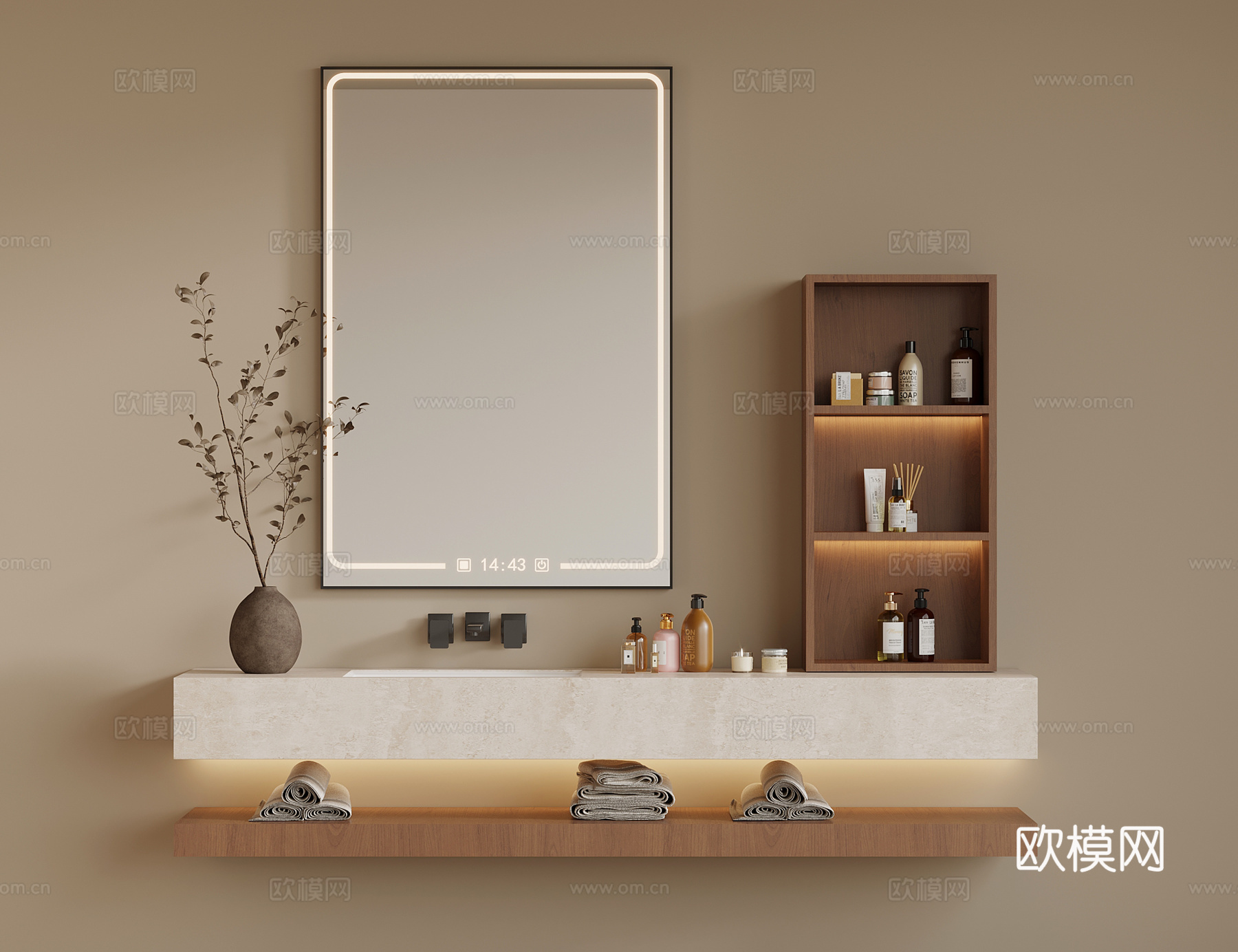 中古风洗手台 洗漱台 浴室柜su模型