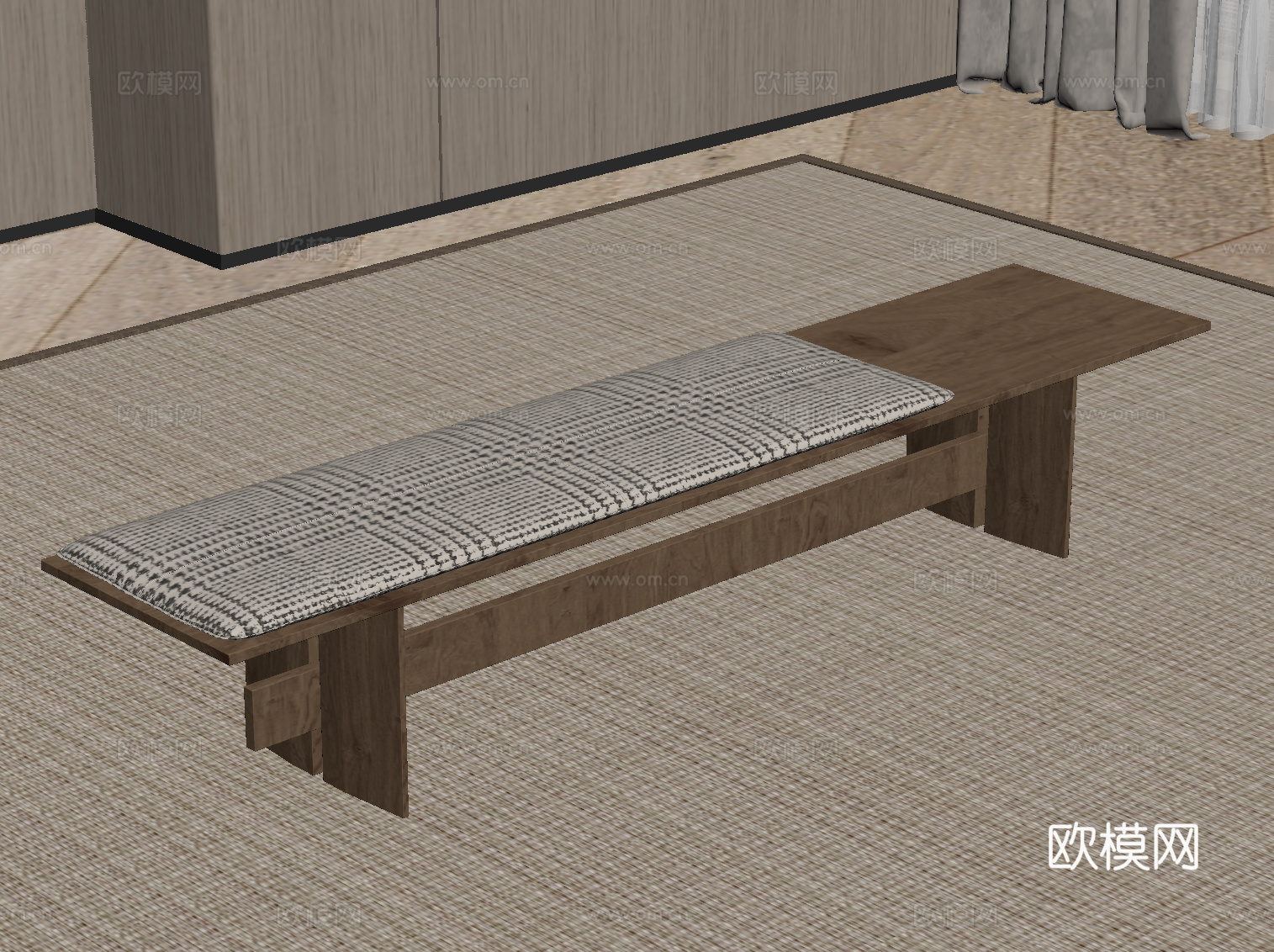 现代中古风换鞋凳su模型