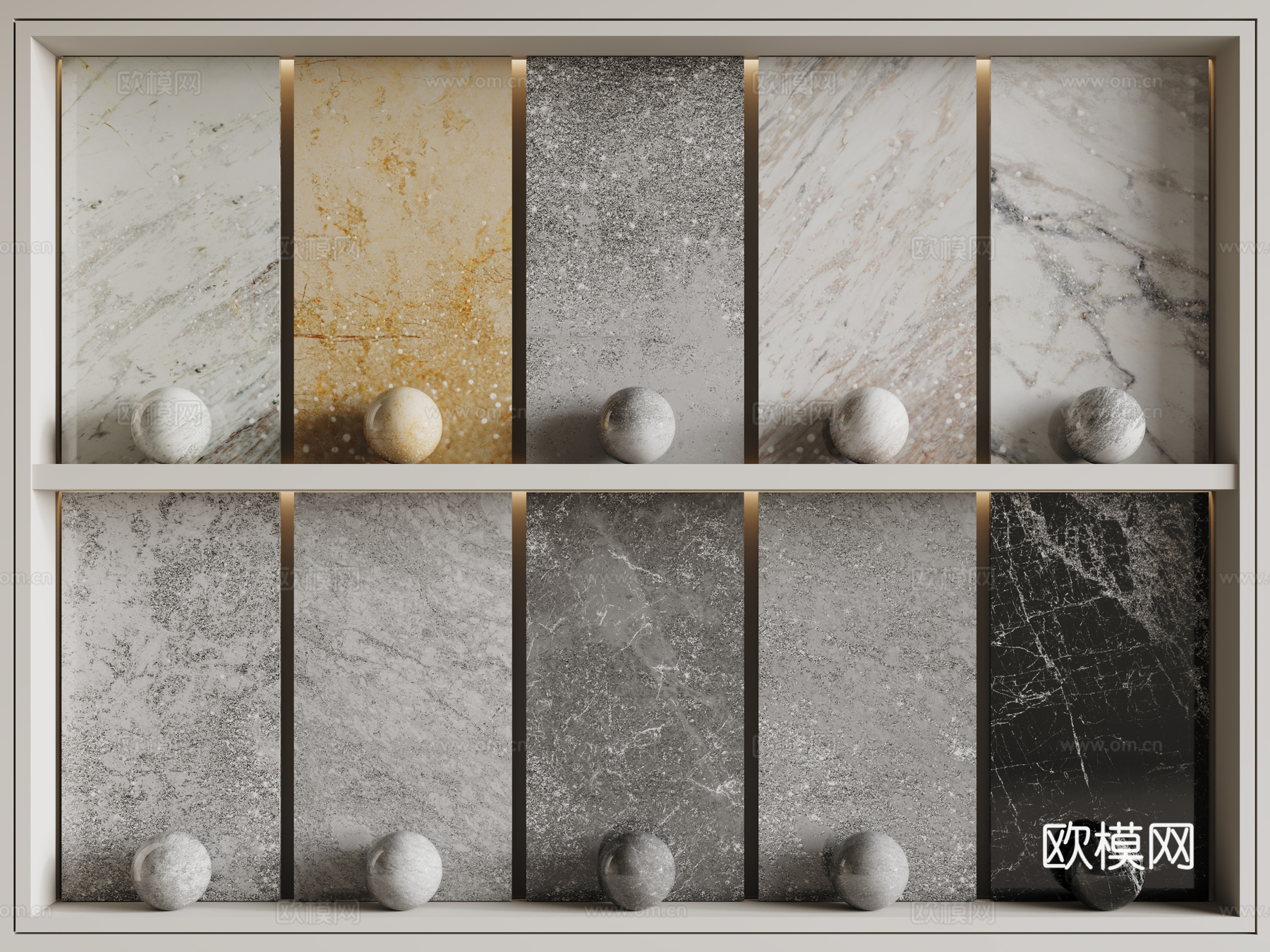 现代轻奢石材 烫银大理石 岩石 奢石 黑白纹路石材su模型