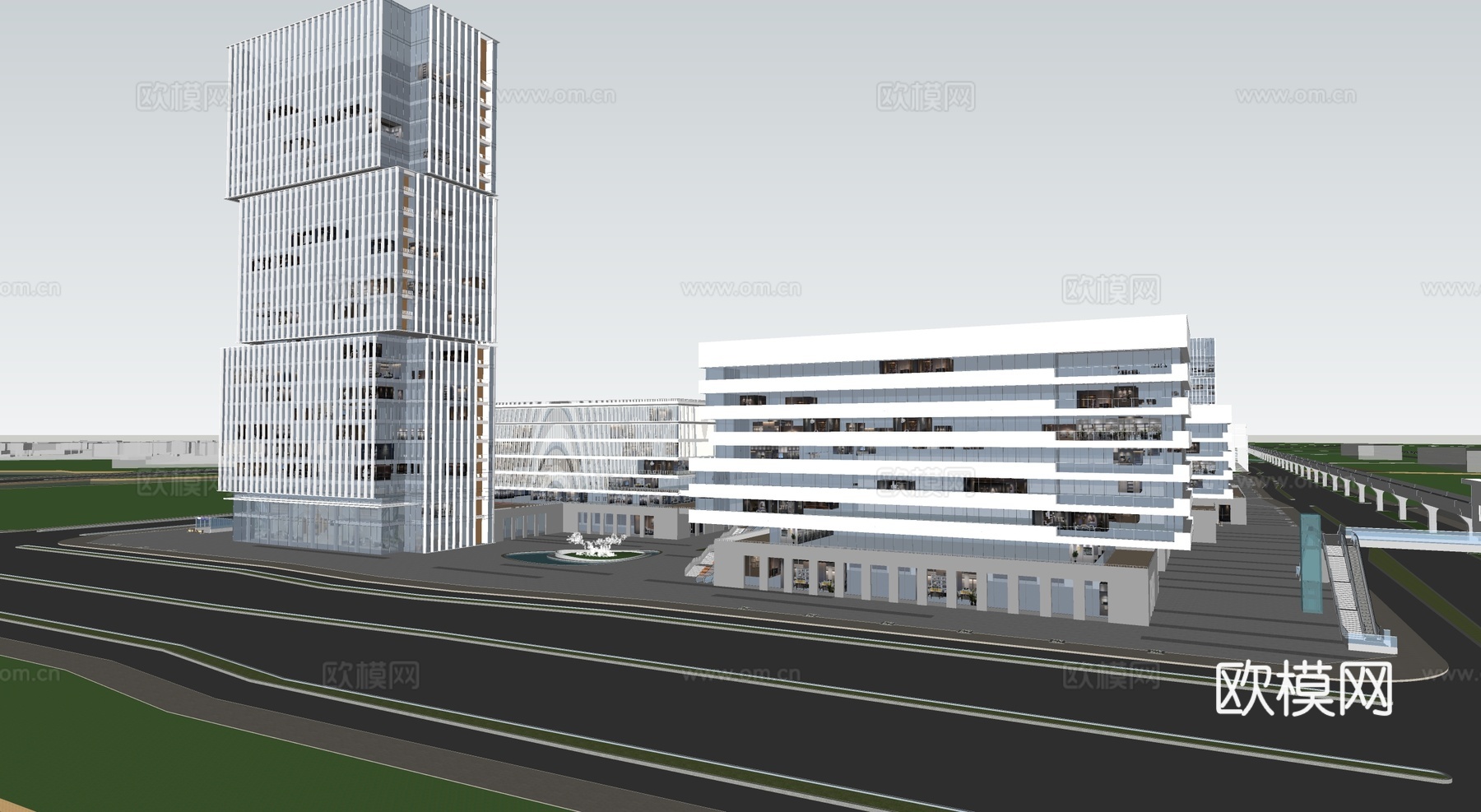 现代智能制造产业园 工业研发厂房su模型