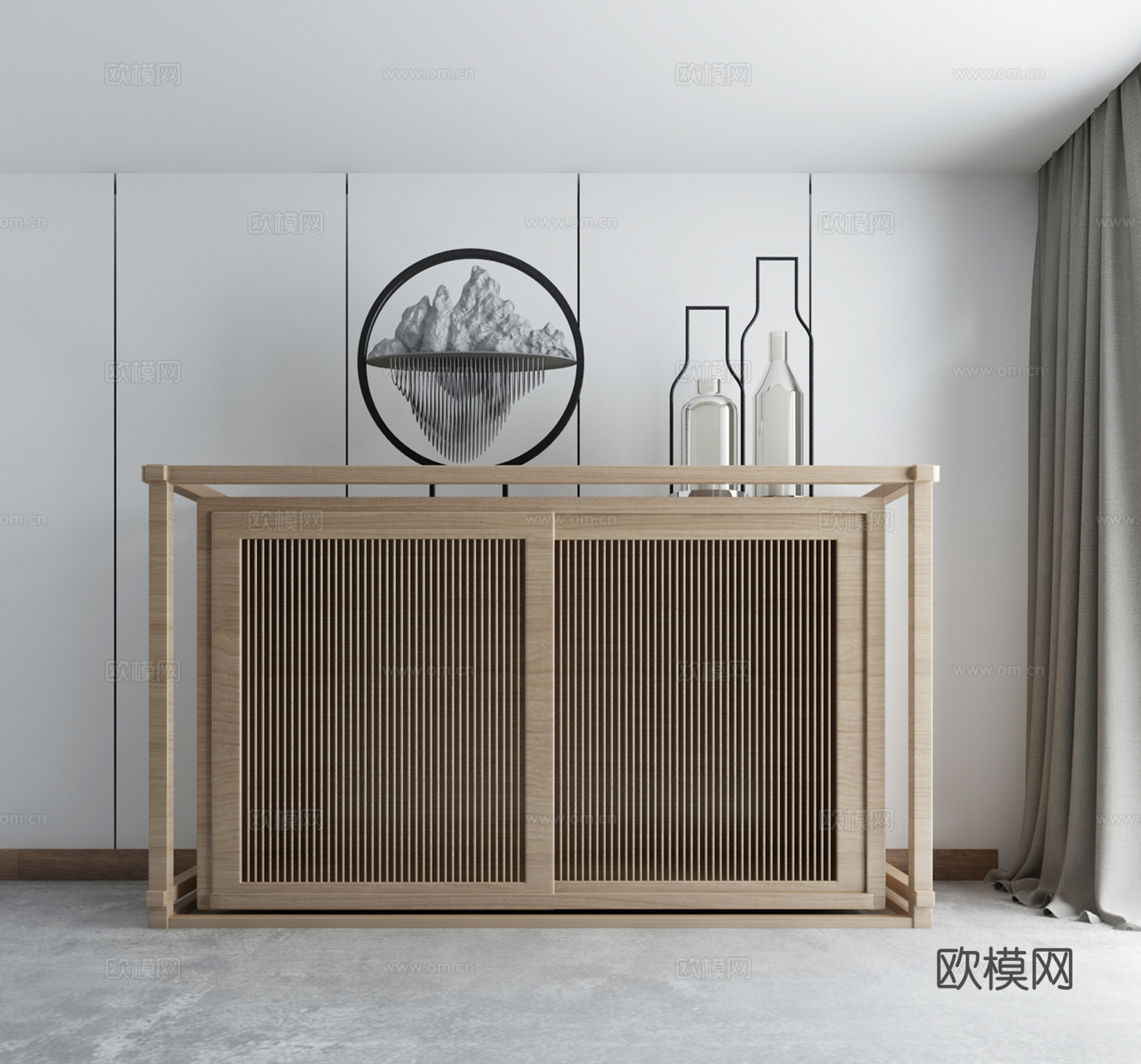 新中式装饰柜玄关柜3d模型下载（渲染图2）