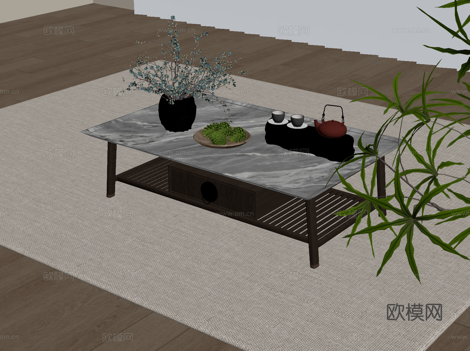 新中式茶几su模型