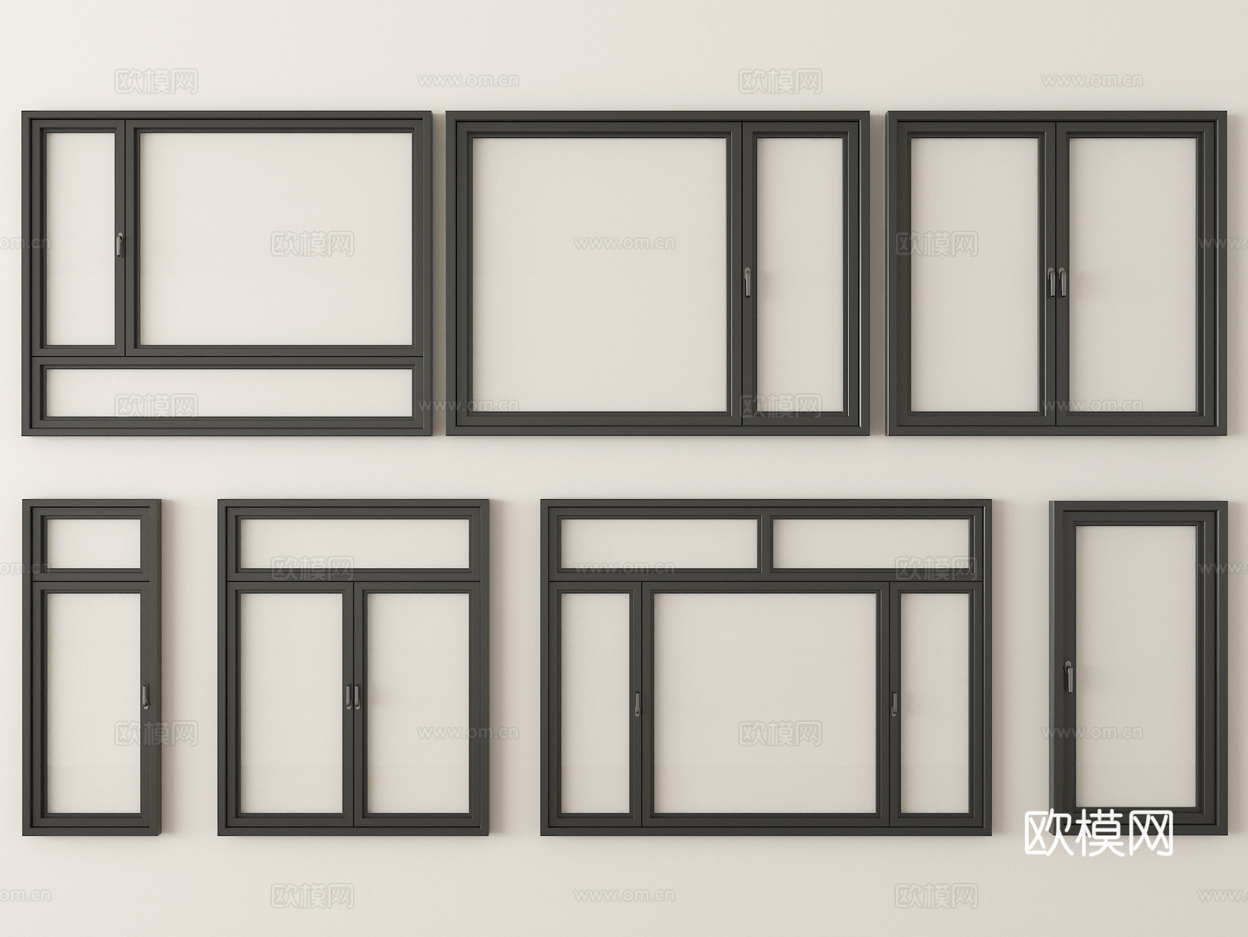 现代窗户组合 平开窗 落地窗 阳台窗3d模型下载