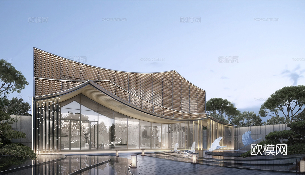 现代售楼处建筑 异形 售楼部su模型