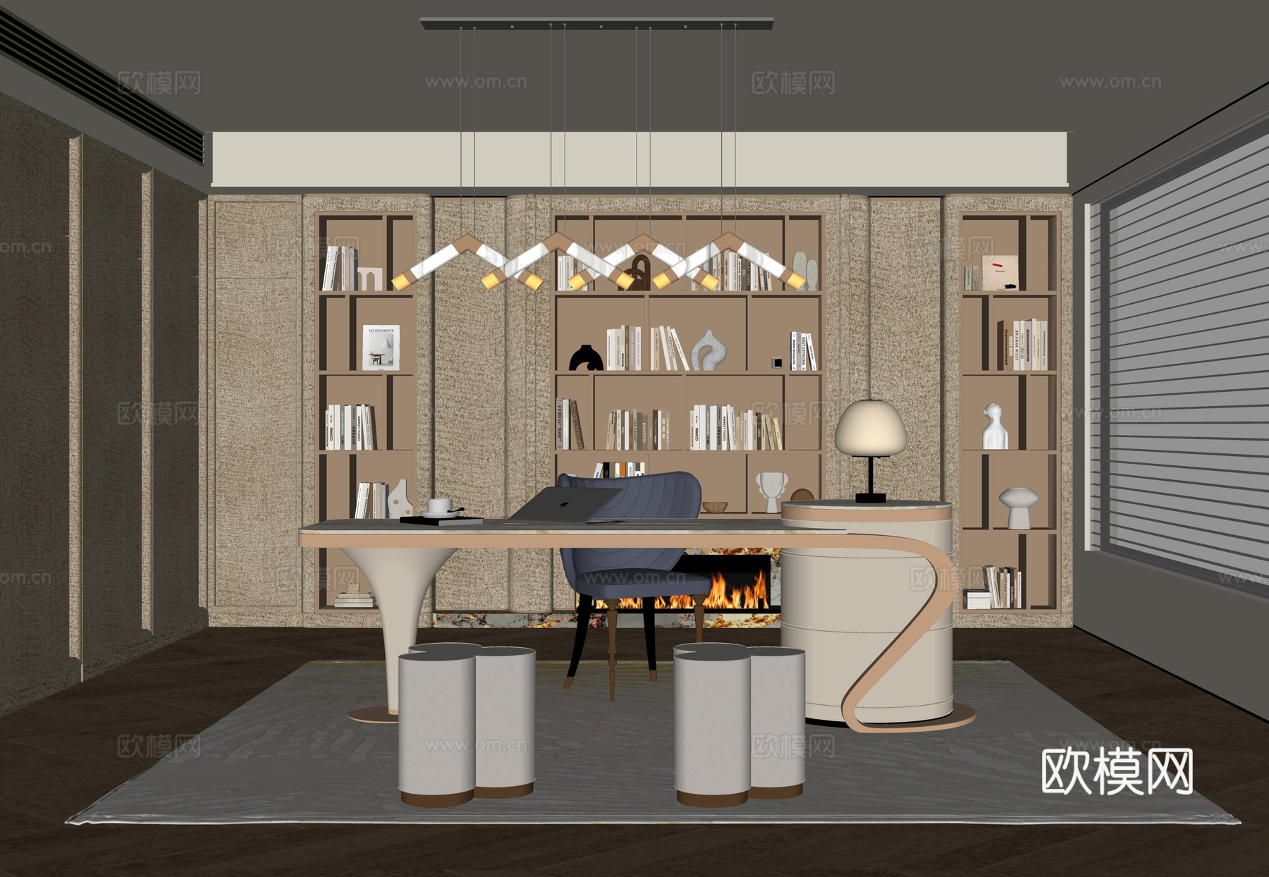 现代书房 书桌椅su模型