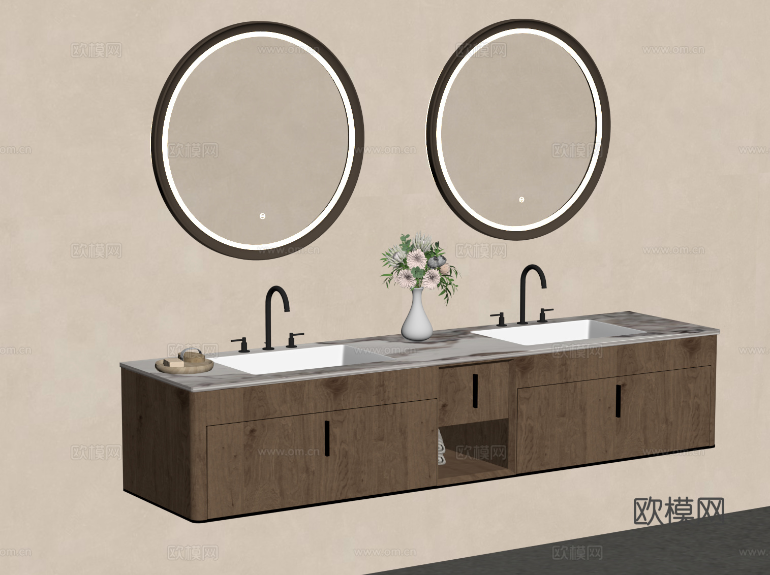 现代中古风浴室柜su模型