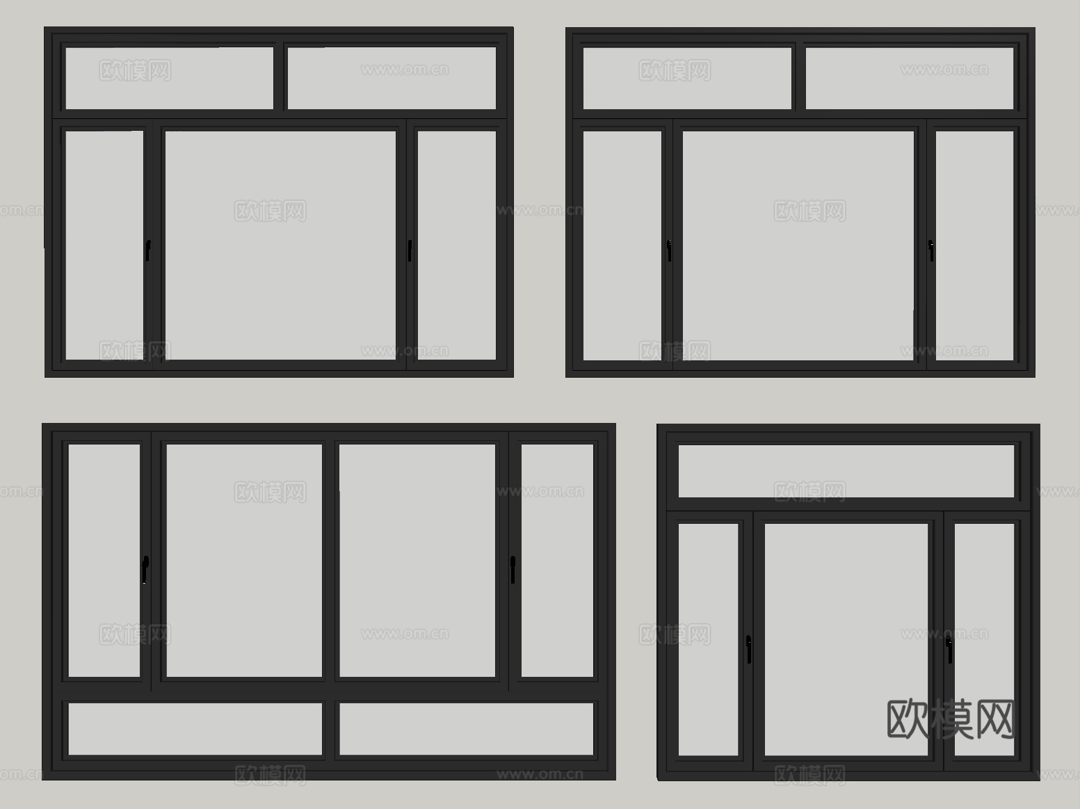 现代窗户组合 平开窗 落地窗 阳台窗su模型