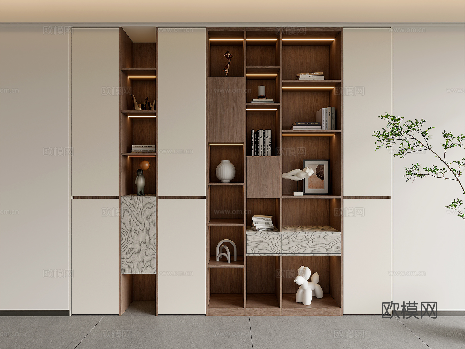 现代书房书柜  书柜书架 书柜装饰柜 客厅书柜su模型