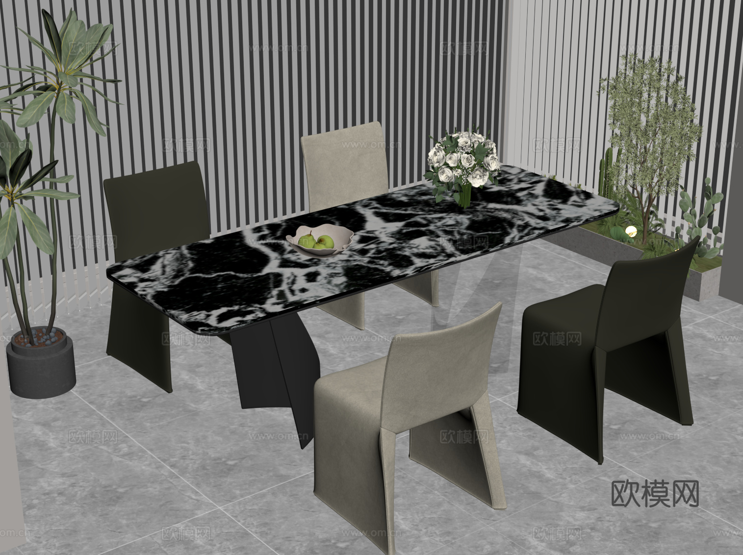 现代意式餐桌椅su模型