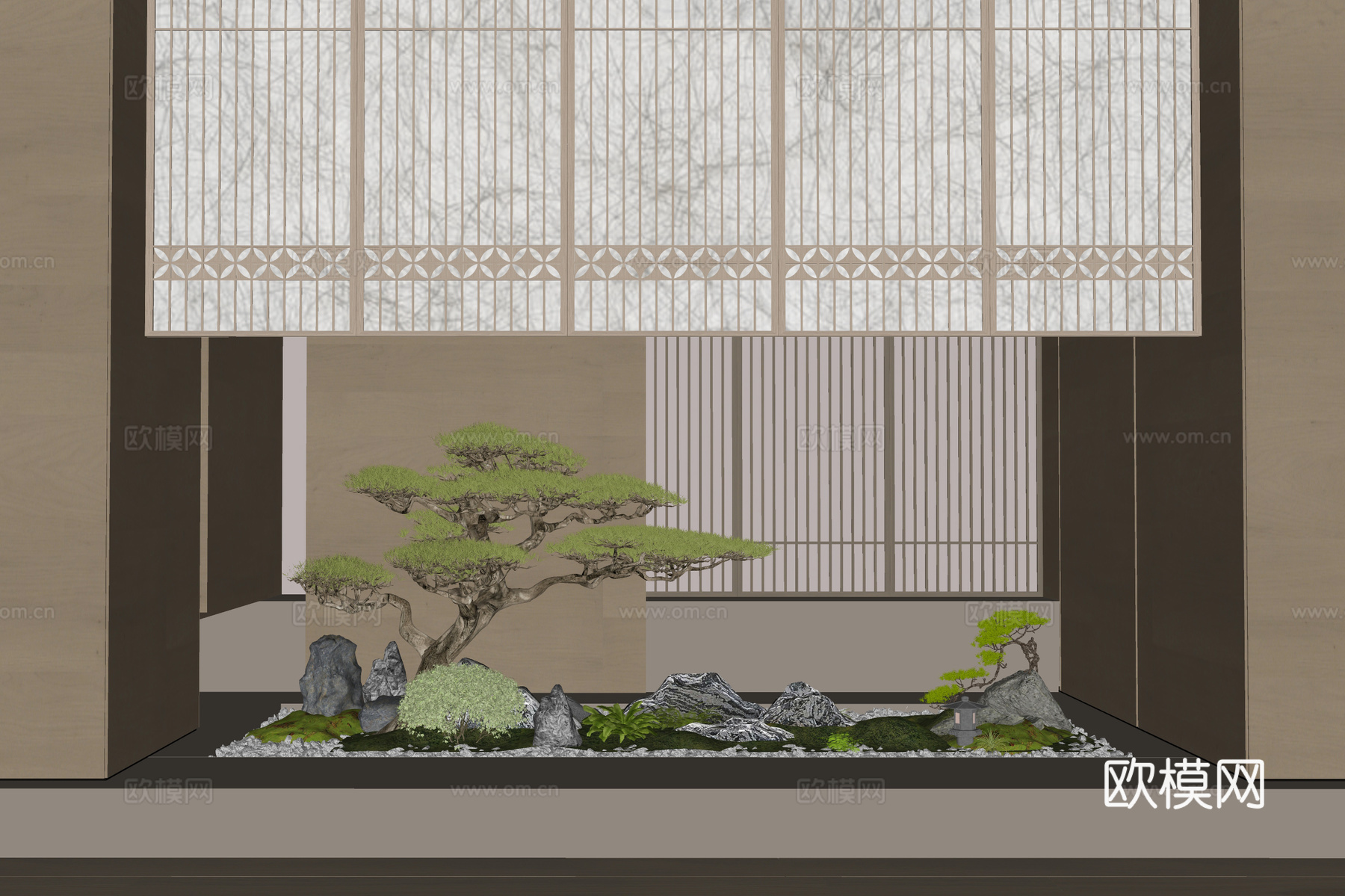 现代新中式室内景观 植物景观 绿植景观 景观造景 松树su模型