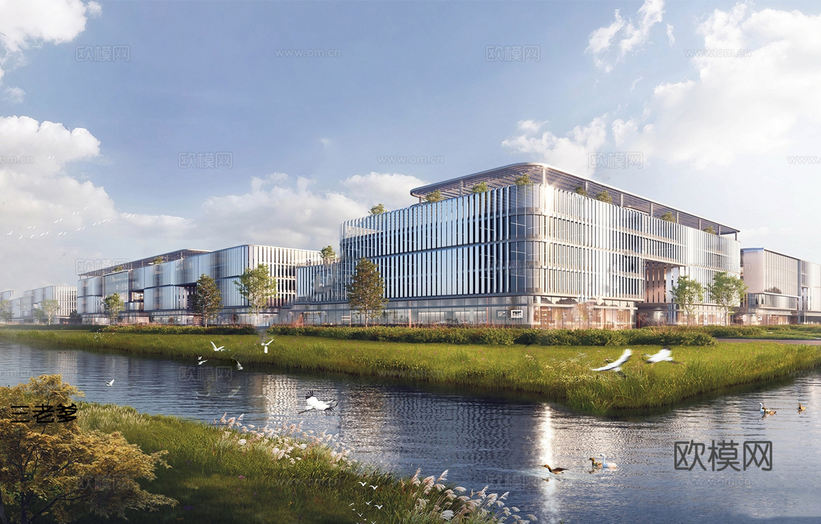 现代智能制造产业园 工业研发厂房su模型