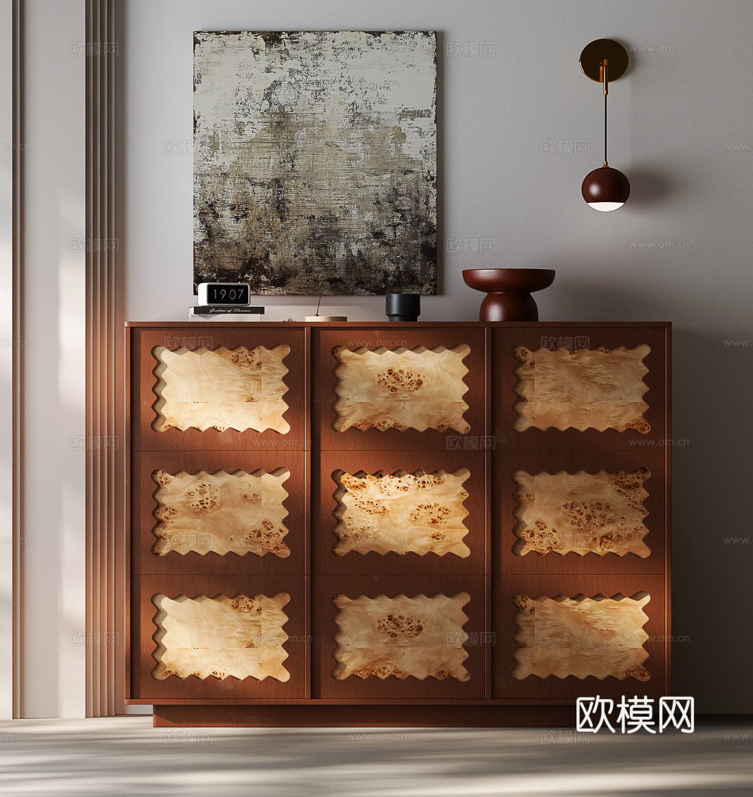 现代中古玄关柜 现代中古边柜 现代复古斗柜 装饰柜3d模型下载