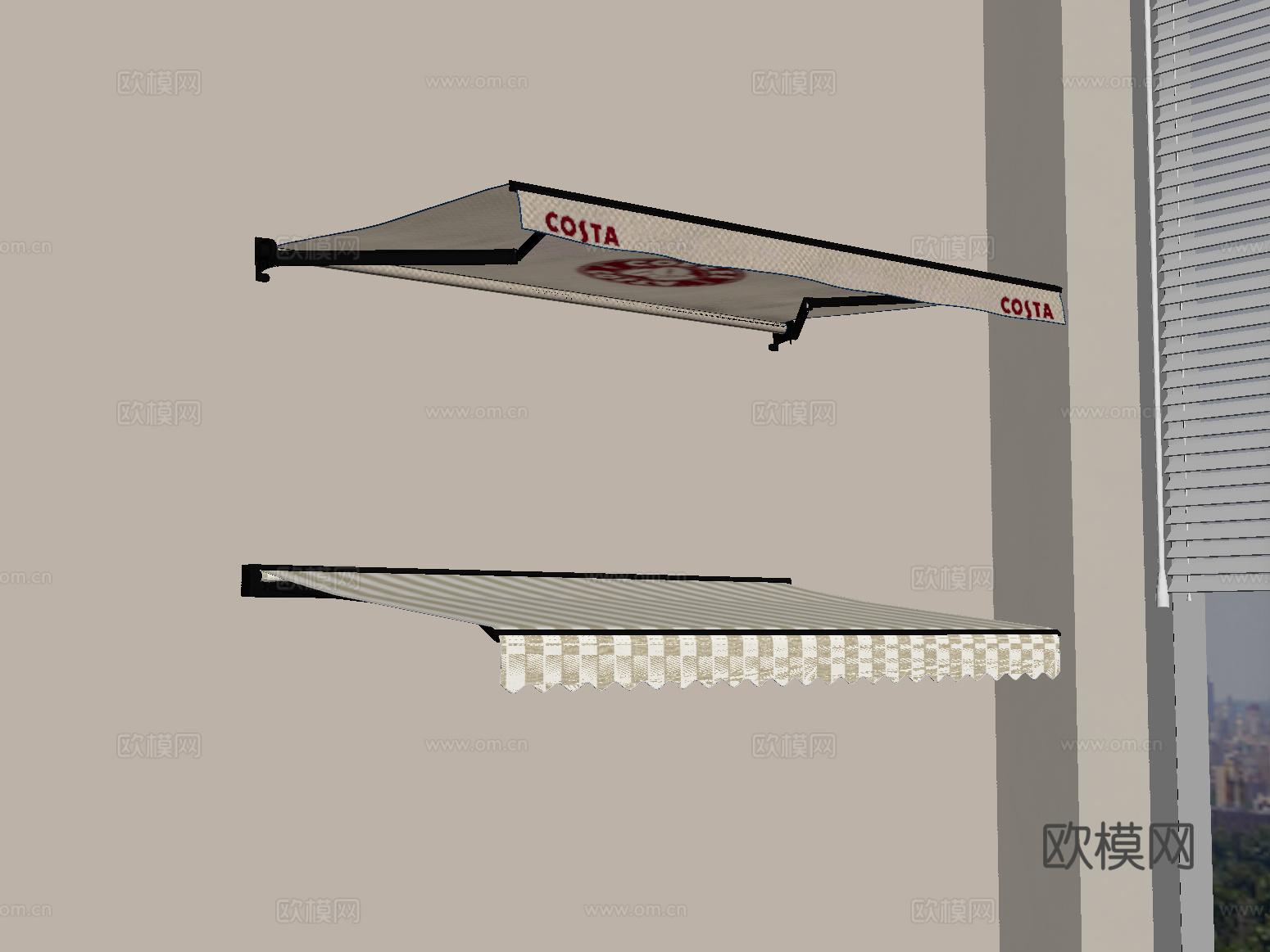 现代遮阳棚 伸缩遮阳棚 雨搭 遮雨棚 户外雨棚su模型