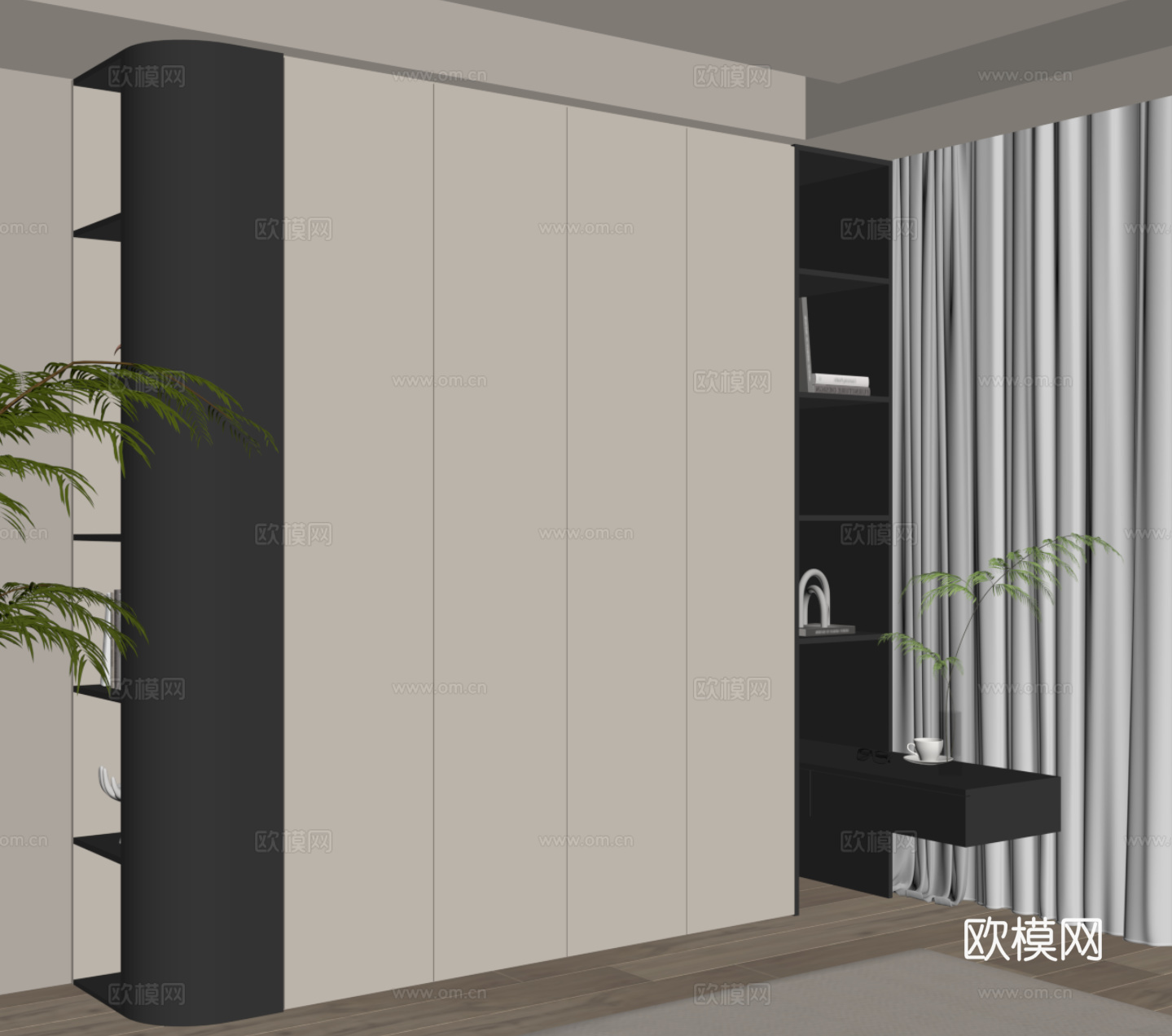 现代简约衣柜su模型