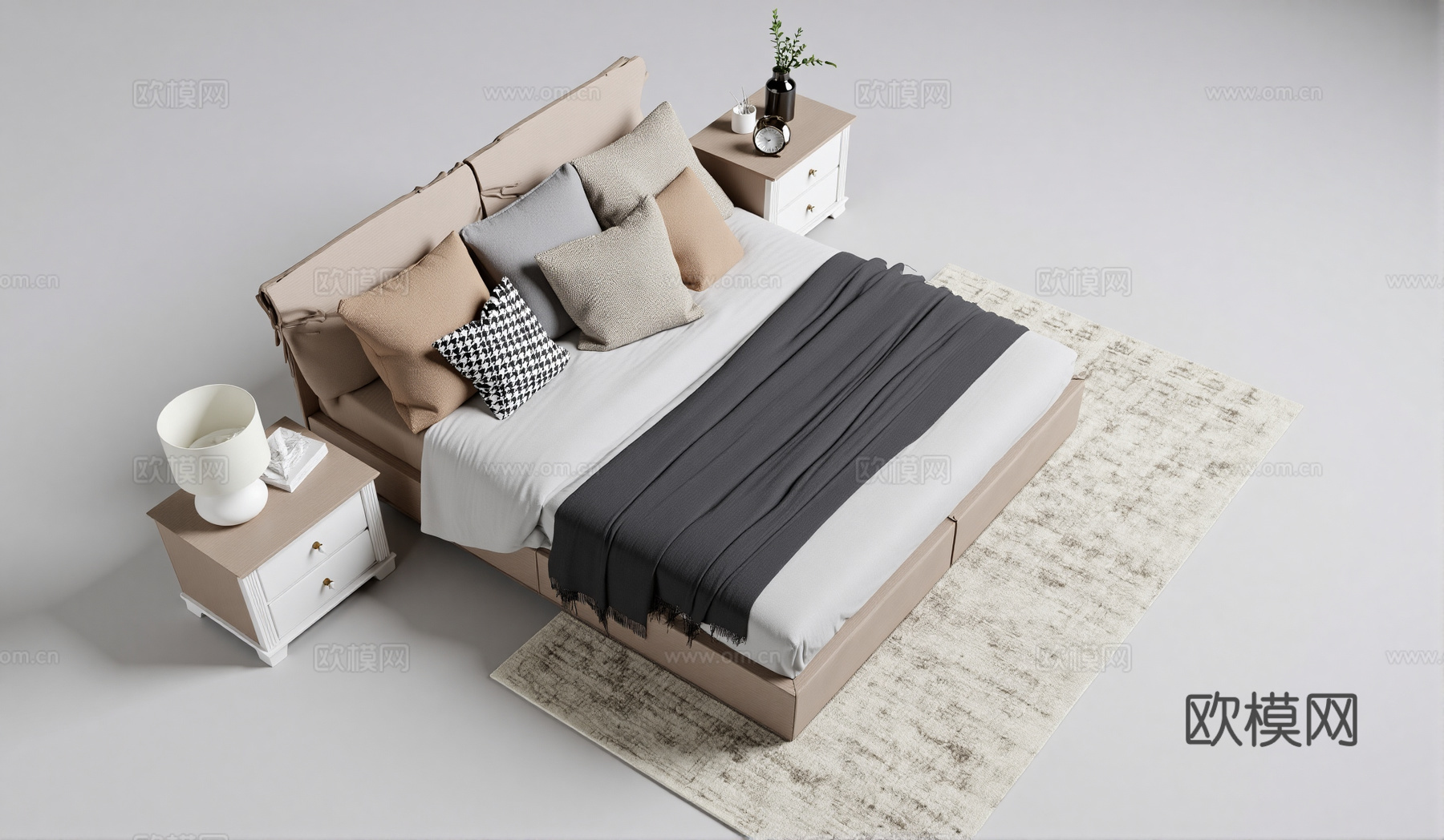 现代卧室双人床组合su模型