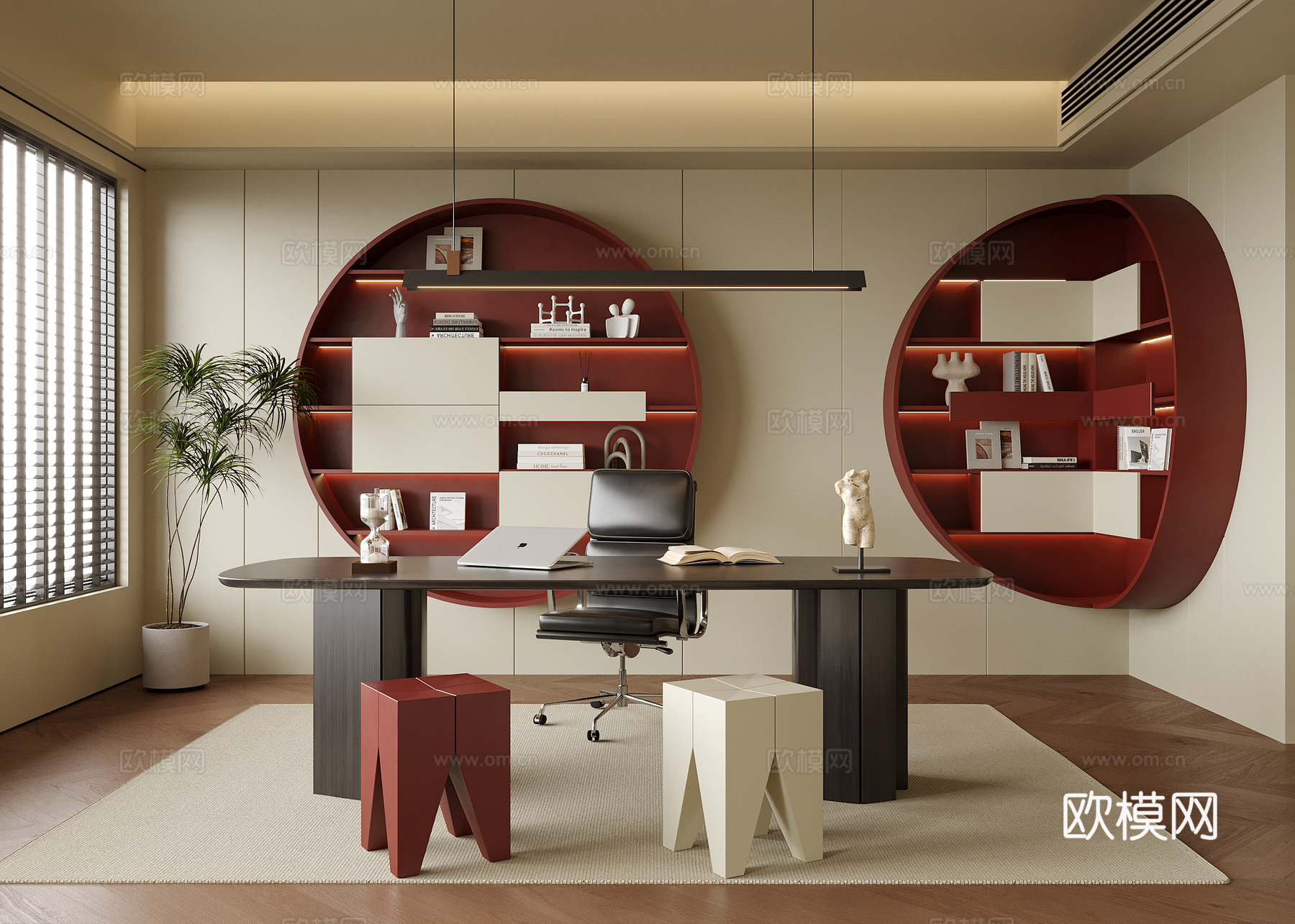 现代书房 书桌椅 书桌3d模型下载