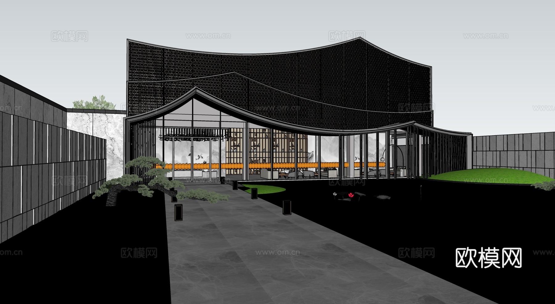 现代售楼处建筑 异形 售楼部su模型