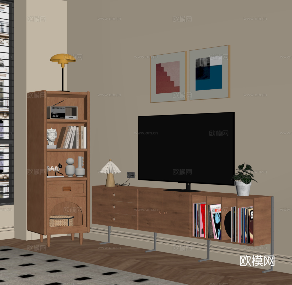 中古风电视柜 角柜su模型
