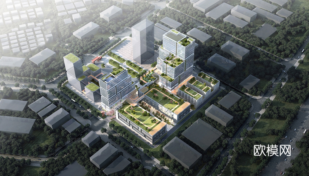 现代办公产业园区 智能制造产业园 研发厂房su模型
