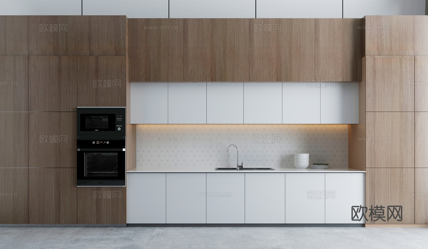 中式现代橱柜壁柜开放式厨房3d模型