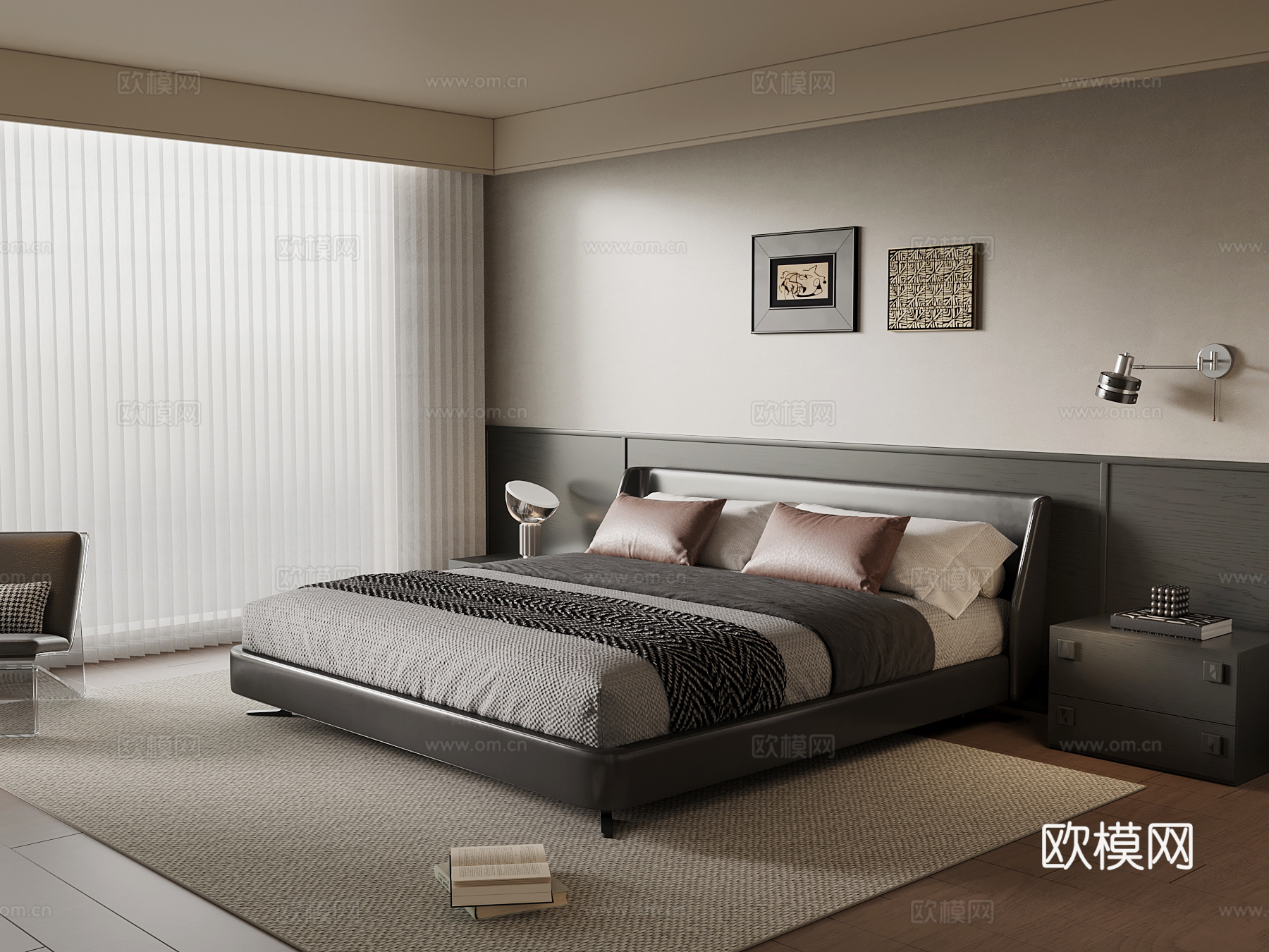 现代意式卧室su模型