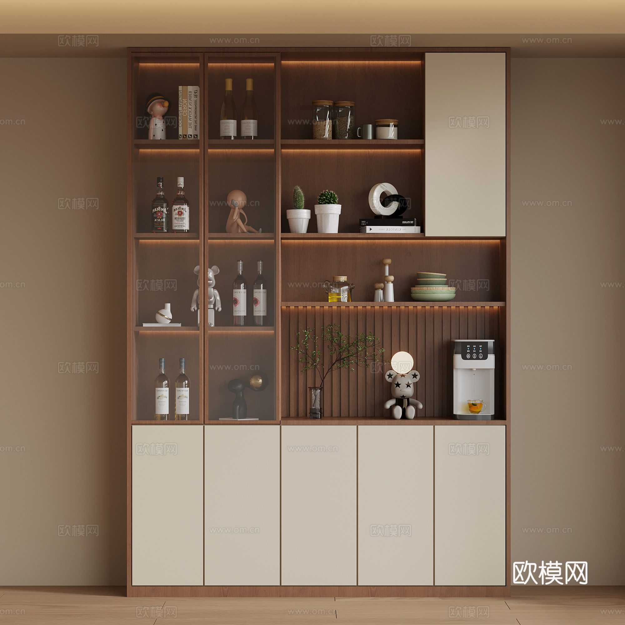 现代中古风餐边柜 边柜 储物柜su模型