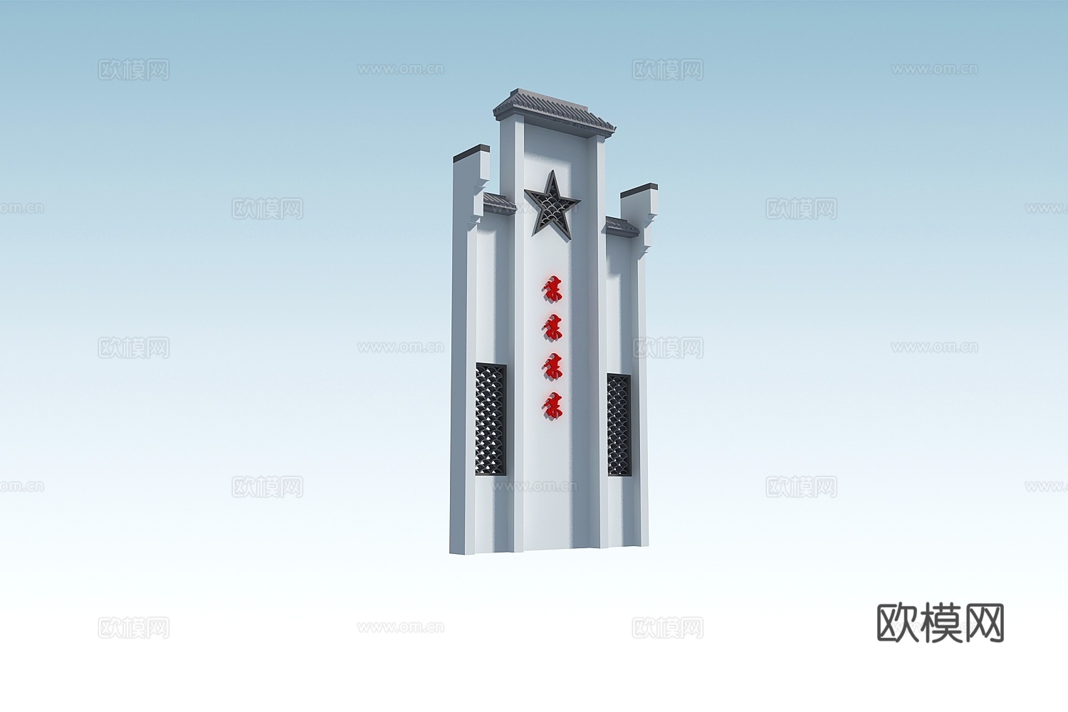 新古典红军建筑小品3d模型下载