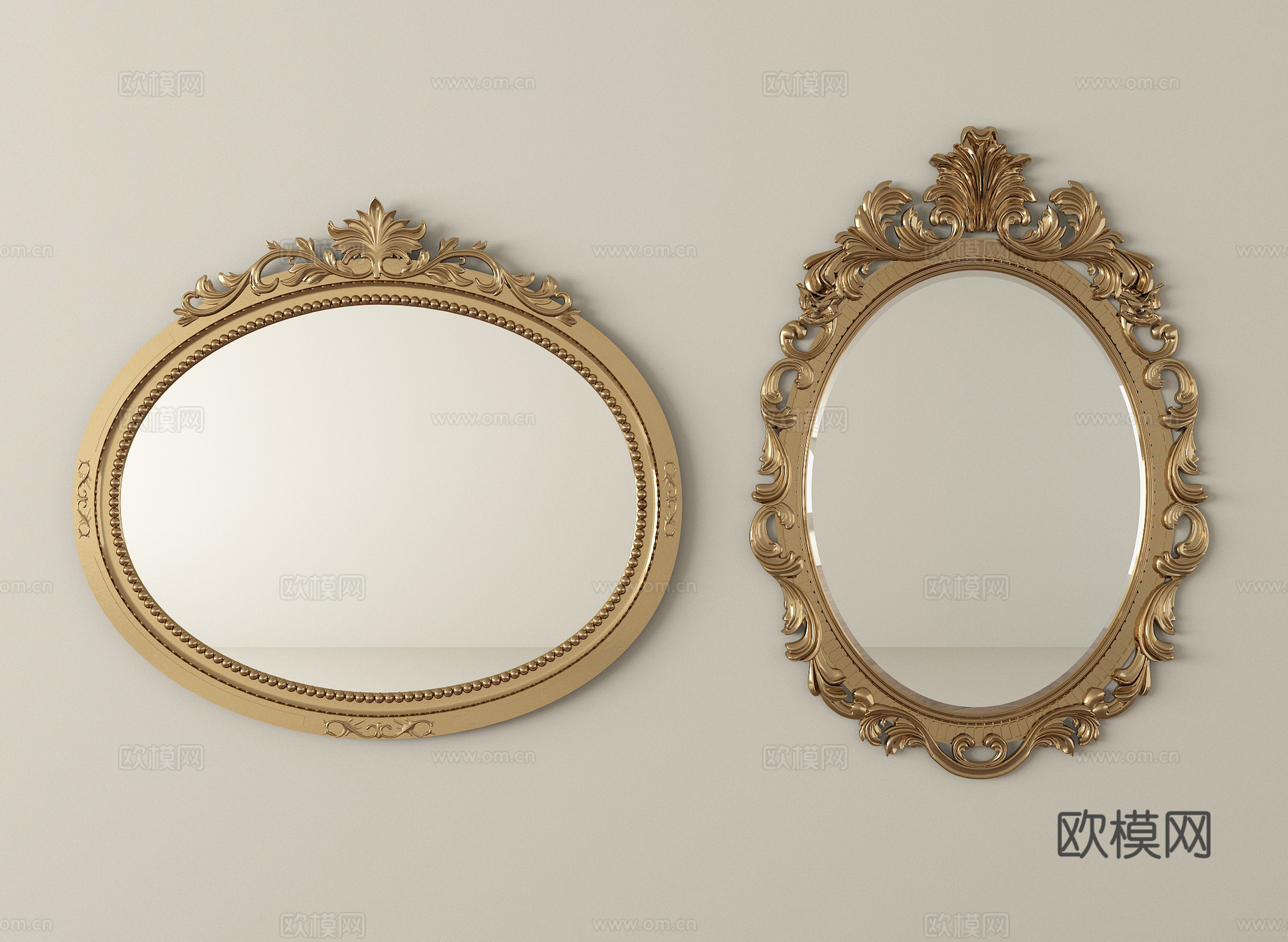 法式中古风化妆镜 梳妆镜 装饰镜su模型