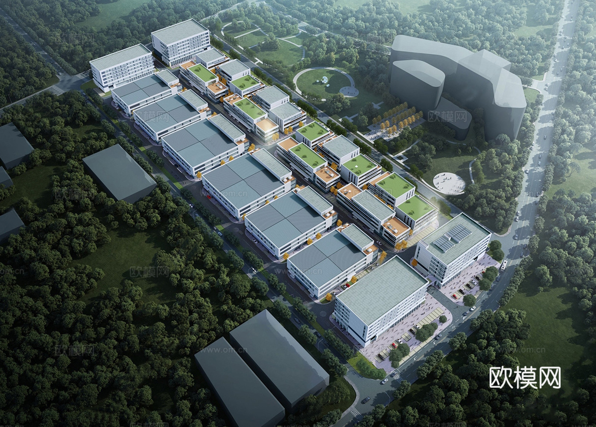 智能制造产业园 工业研发厂房建筑su模型