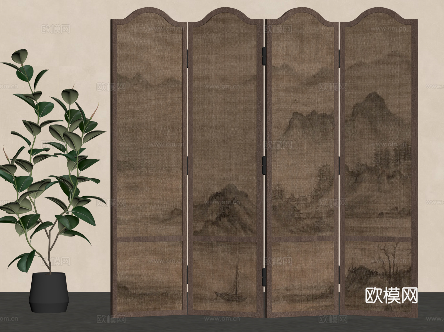 现代中古风屏风 隔断su模型