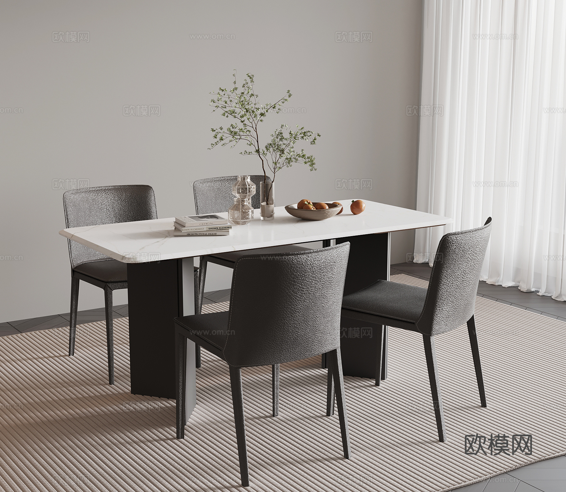 现代简约餐桌椅su模型